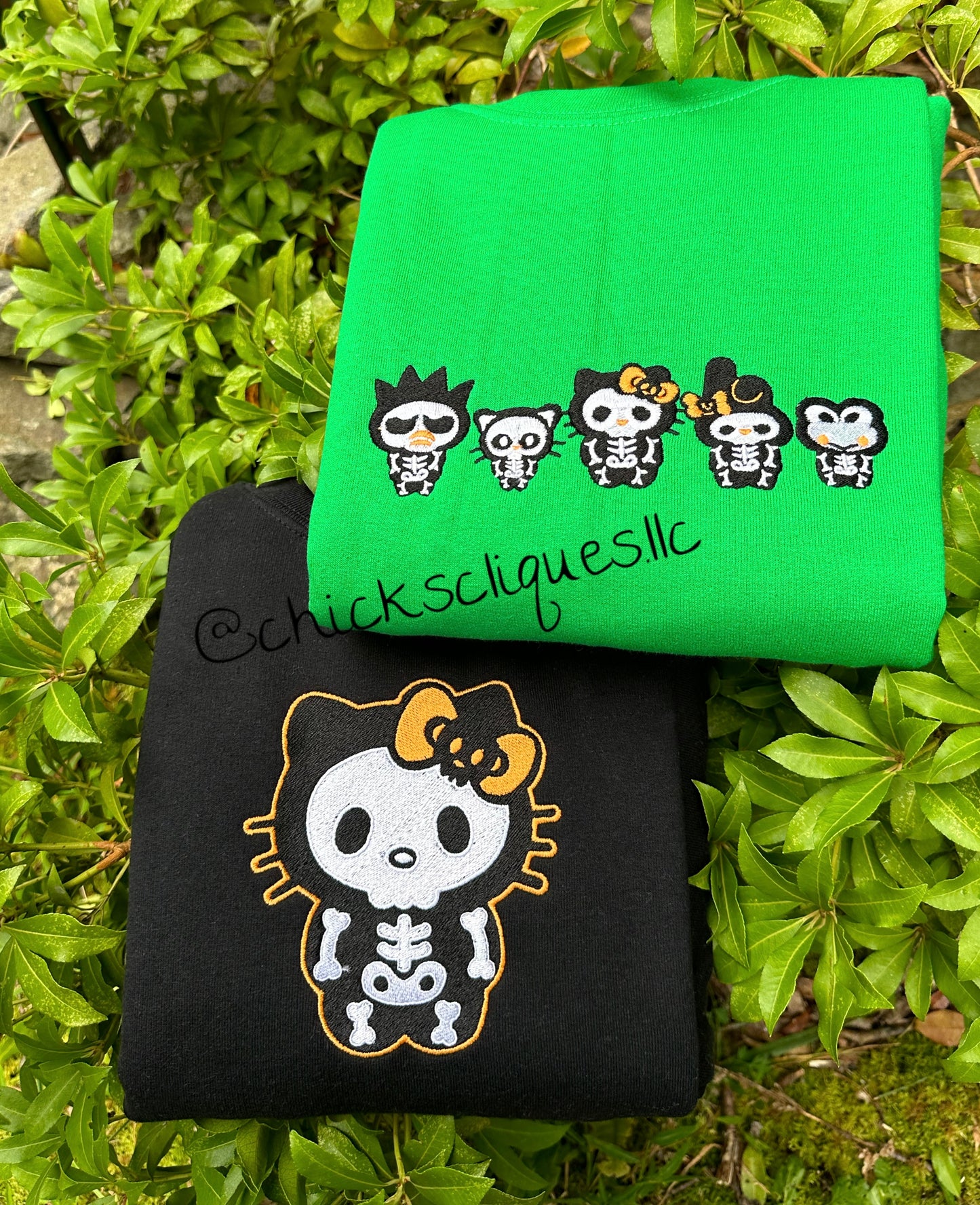 Kitty and Friends Skeleton Halloween Embroidery Crewneck Sweatshirt