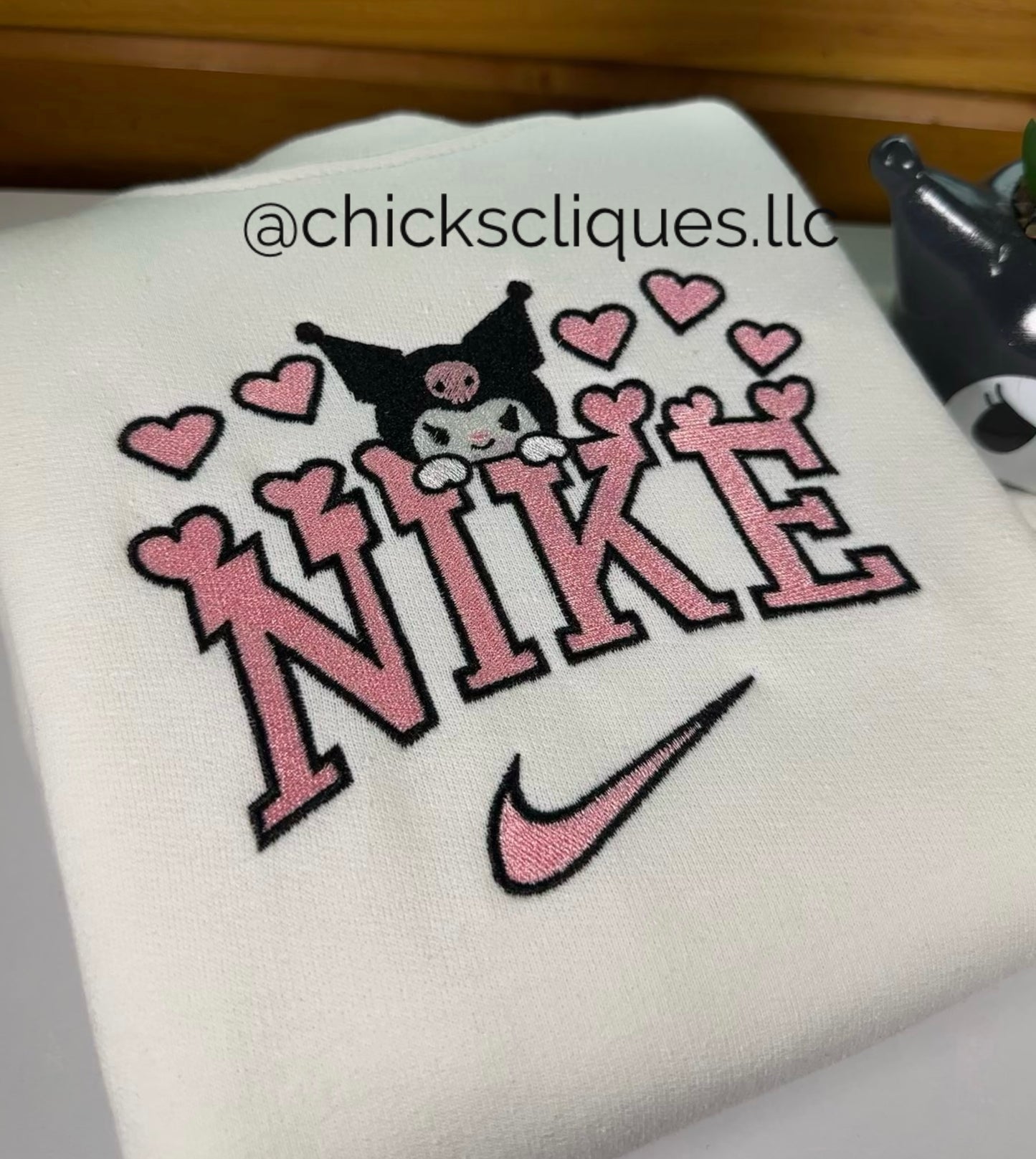 Kuromi x Check Hearts Lover Embroidery Crewneck Sweatshirt