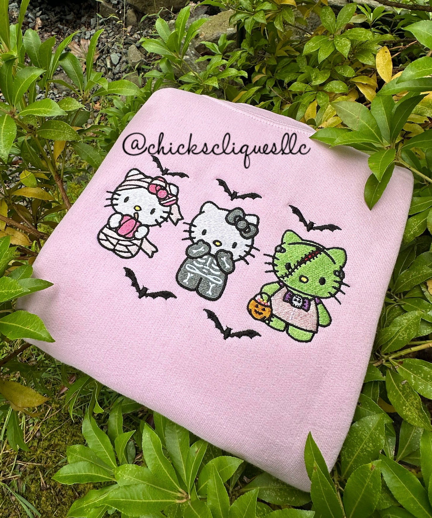 Kitty x 3 Mummy Skeleton and Zombie Halloween Embroidery Crewneck Sweatshirt