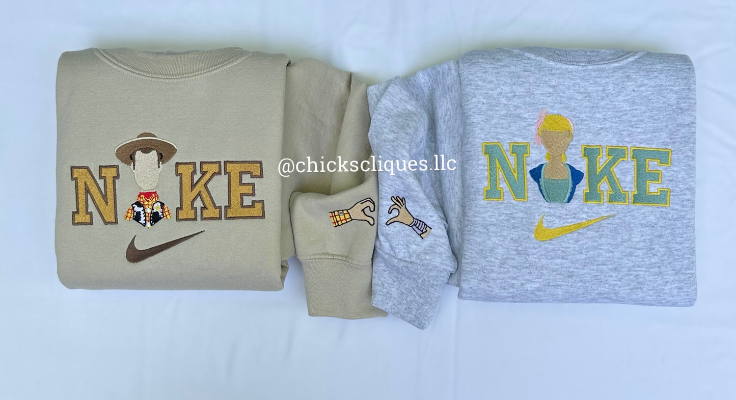 Bo Peep and Woody Toy Story With Sleeve Couples Embroidery Crewneck Sweatshirt