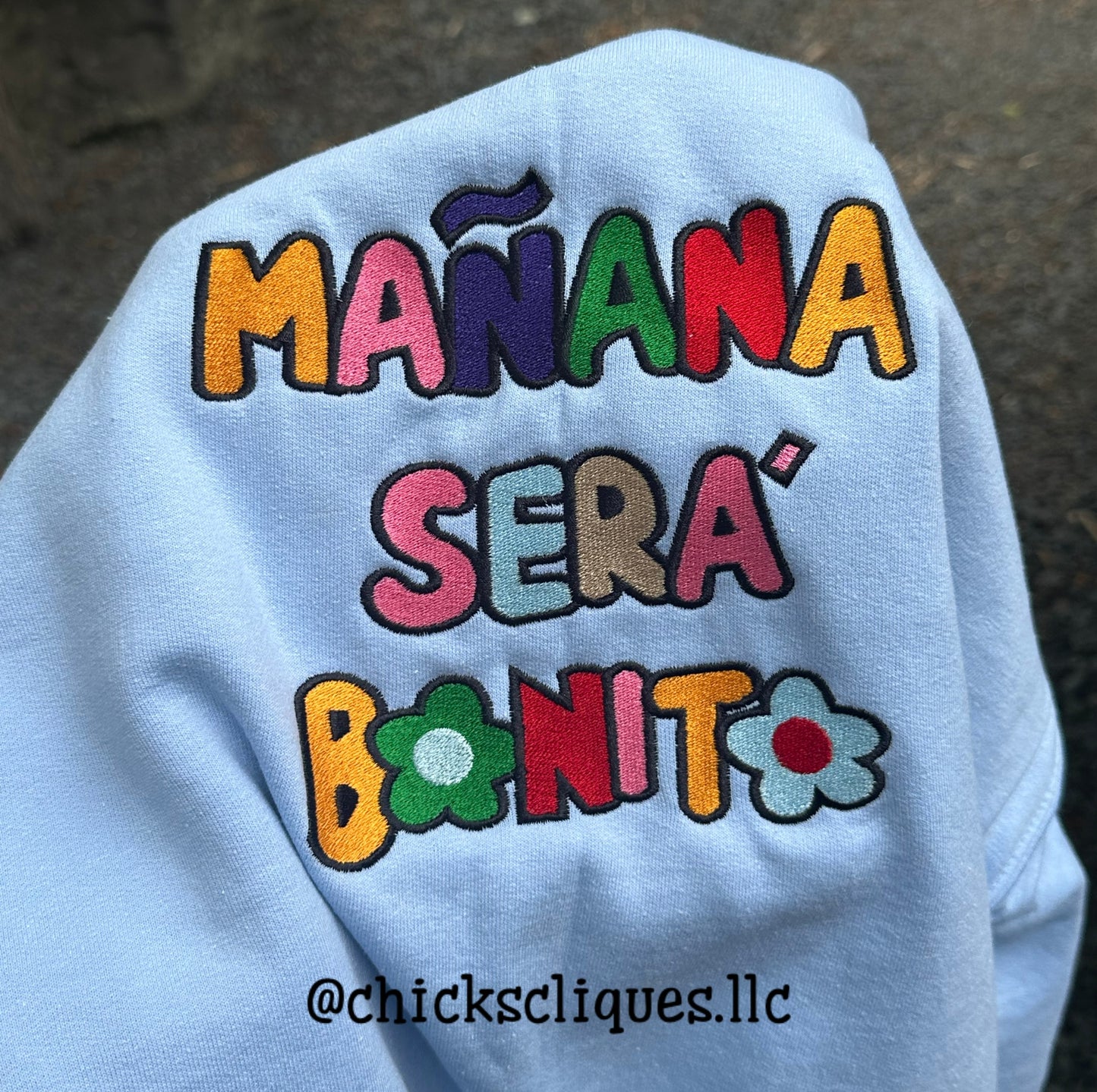 Mañana Será Bonito Karol G Text 8x10 Embroidery Crewneck Sweatshirt