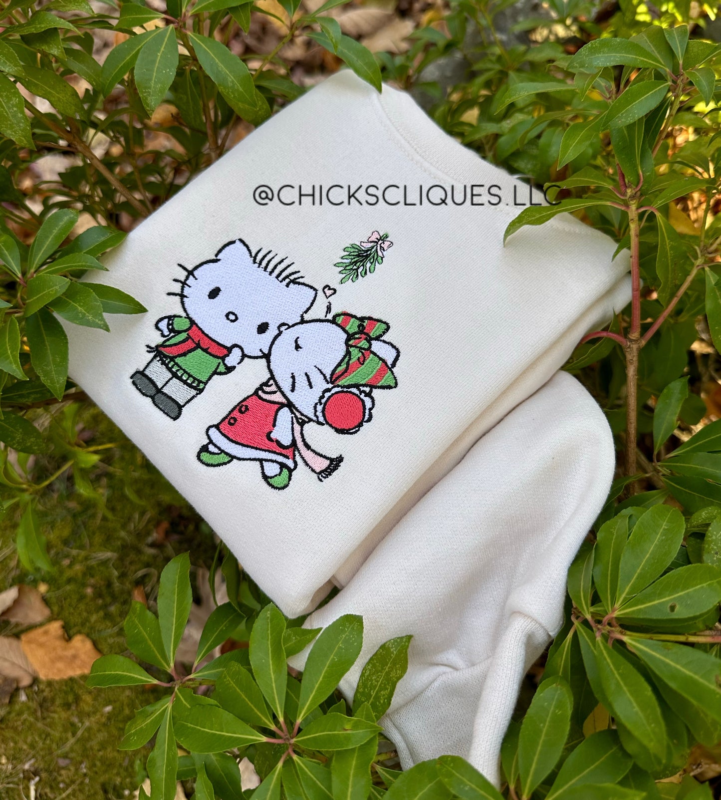 Kitty and Dear Daniel Mistletoe Christmas Embroidery Crewneck Sweatshirt