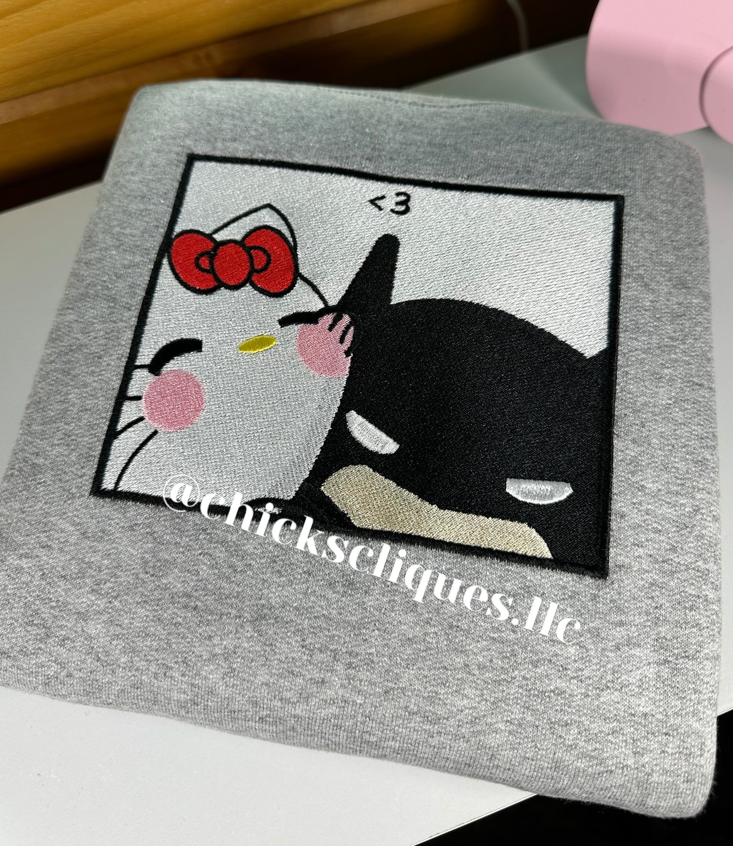 Kitty x Batman Squished Frame Embroidery Crewneck Sweatshirt