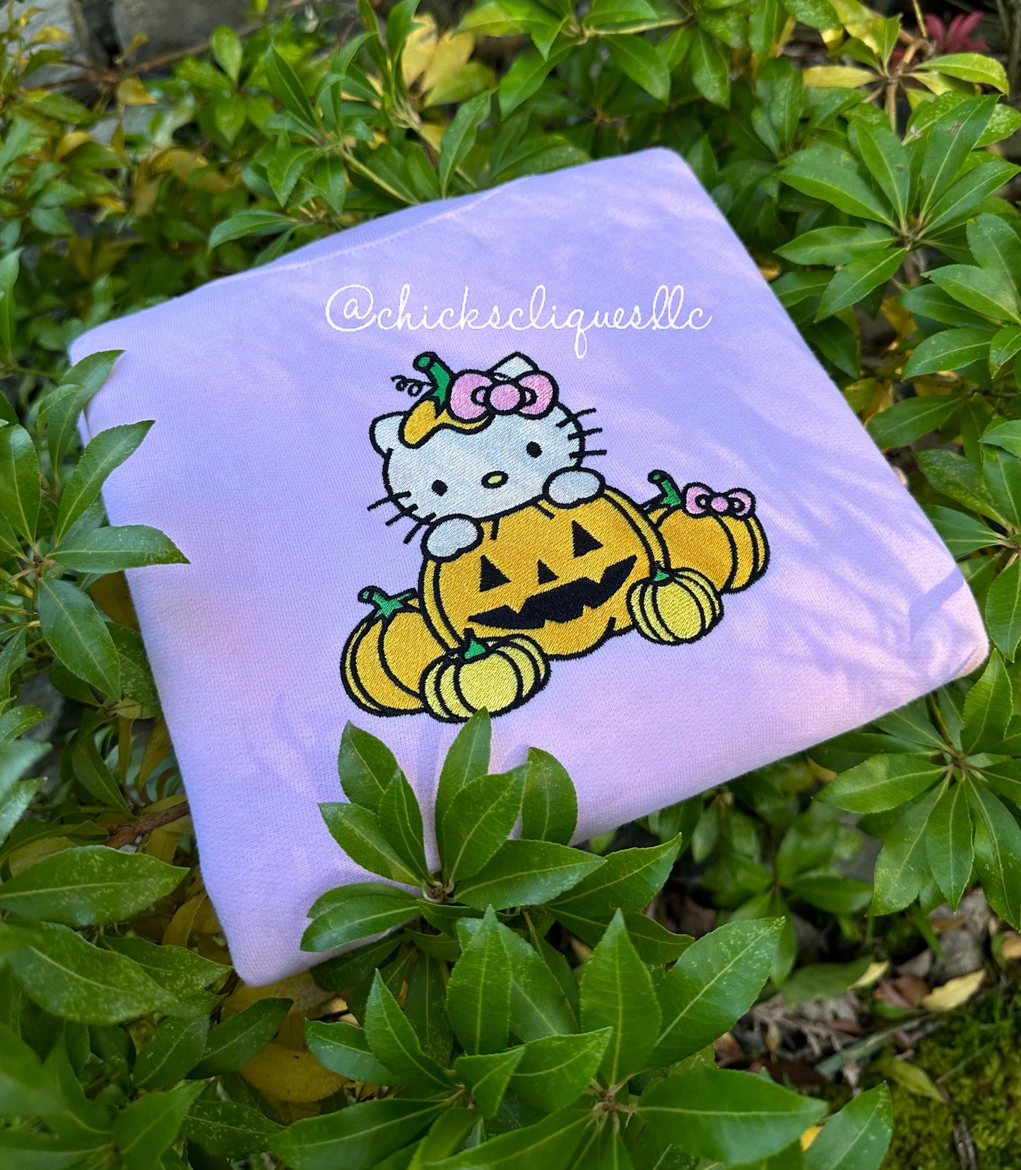 Kitty Pumpkin Patch Halloween Embroidery Crewneck Sweatshirt