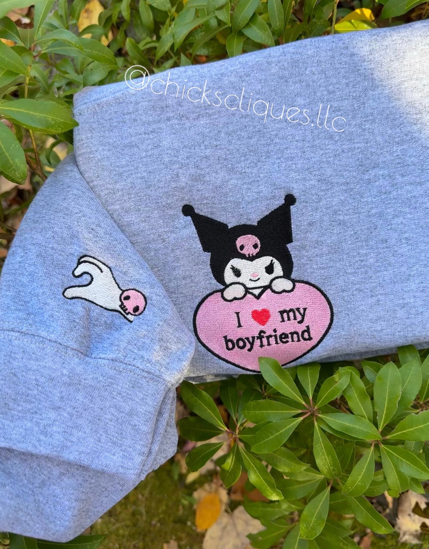 Kuromi I Love My Boyfriend/Girlfriend Couples With Sleeve Embroidery Crewneck Sweatshirt