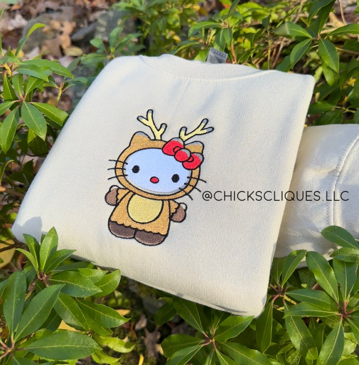 Kitty x Deer Christmas Embroidery Crewneck Sweatshirt