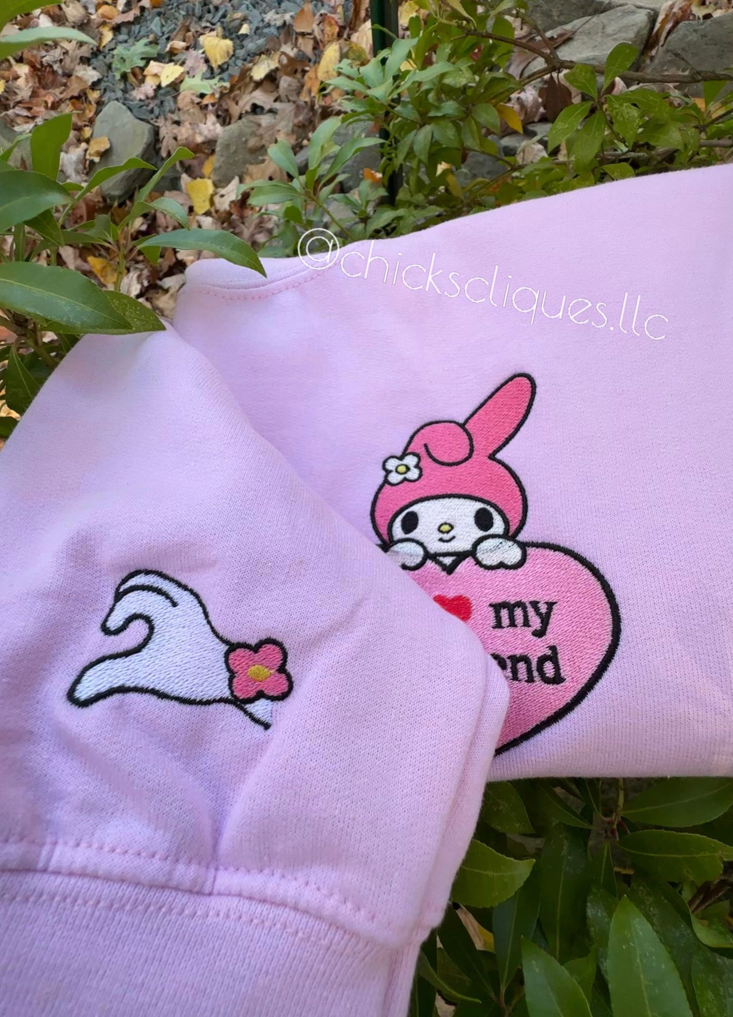 Melody I Love My Boyfriend/Girlfriend Couples With Sleeve Embroidery Crewneck Sweatshirt
