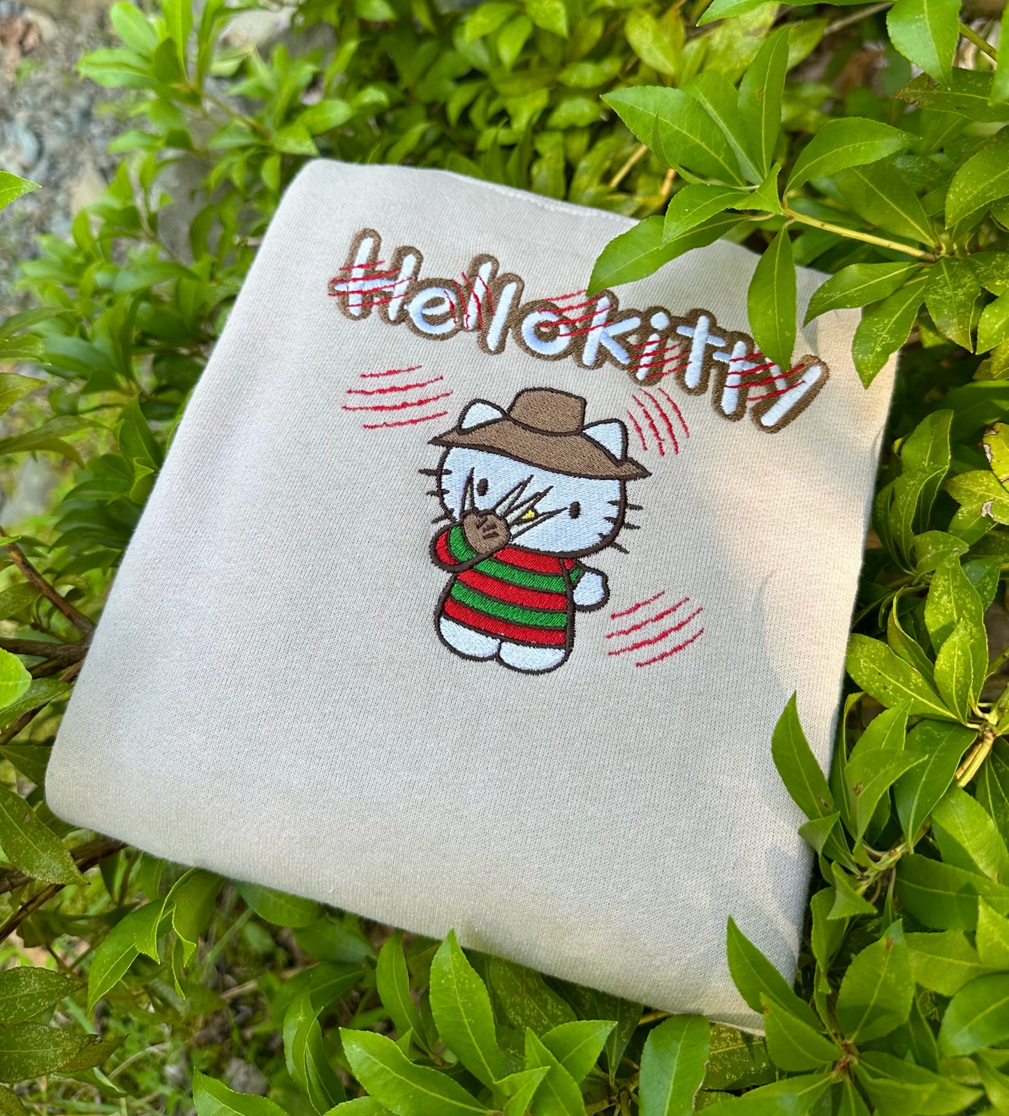 Kitty x Freddy Halloween Y2K Embroidery Crewneck Sweatshirt