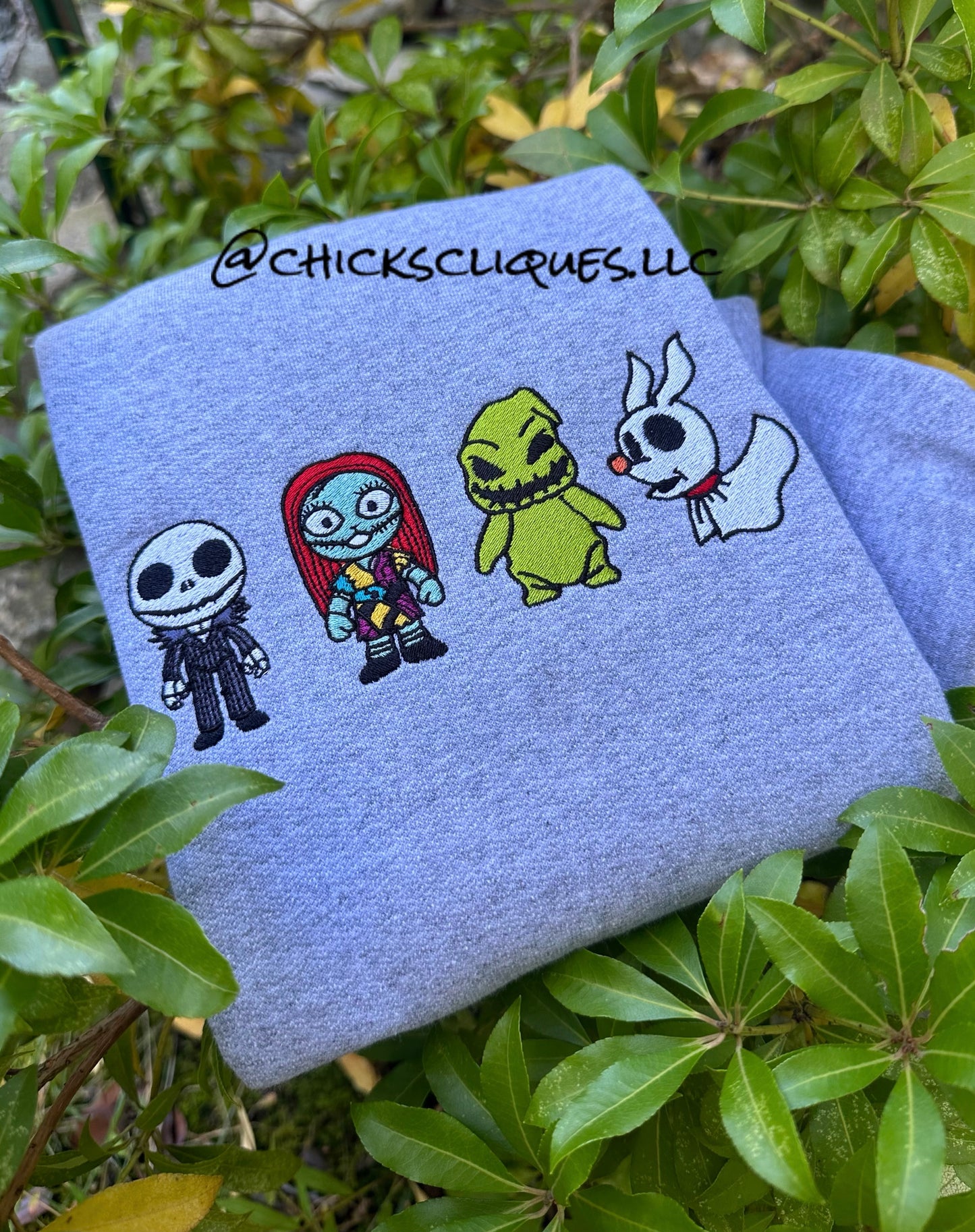 Jack and Sally Skellington Oogie Boogie Zero Halloween Embroidery Crewneck Sweatshirt