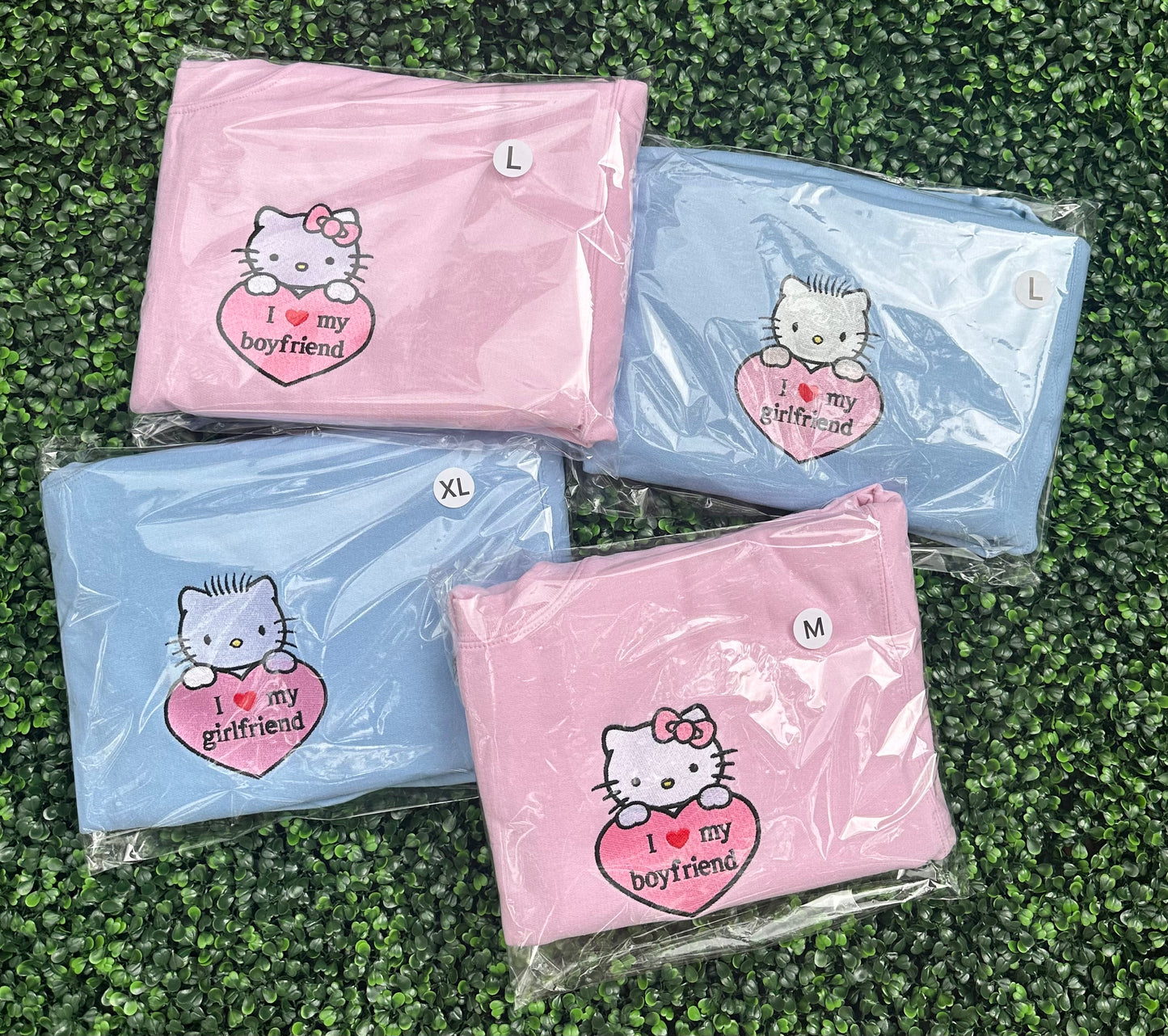 Hello Kitty or Dear Daniel I Love My Boyfriend/Girlfriend Couples Embroidery Crewneck Sweatshirt