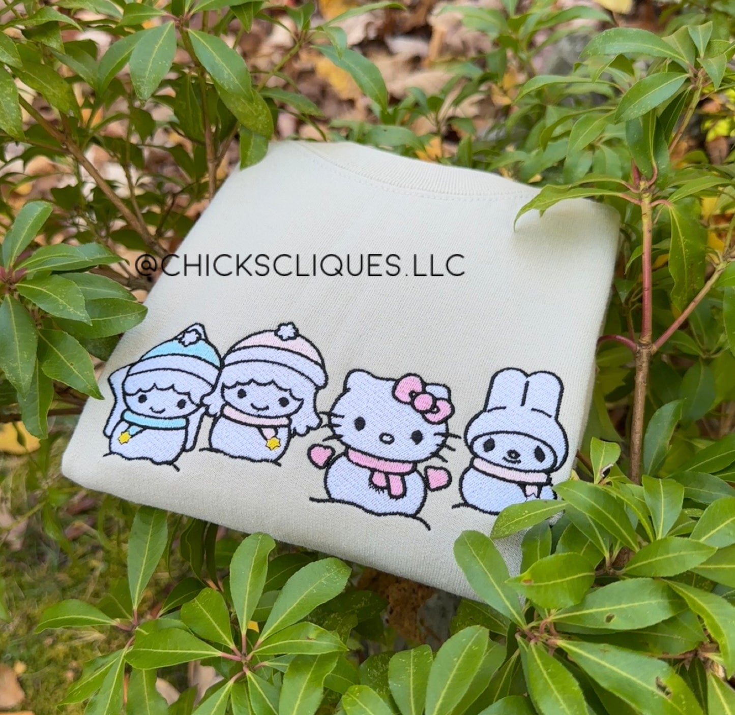 Snowman Kitty and Friends Christmas Embroidery Crewneck Sweatshirt