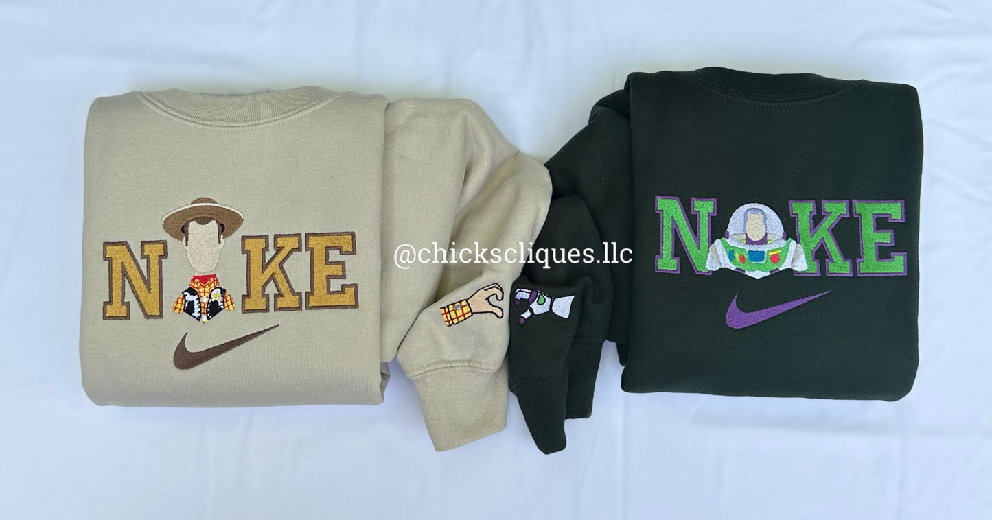Buzz and Woody Toy Story Couples With Sleeve Embroidery Crewneck Sweatshirt