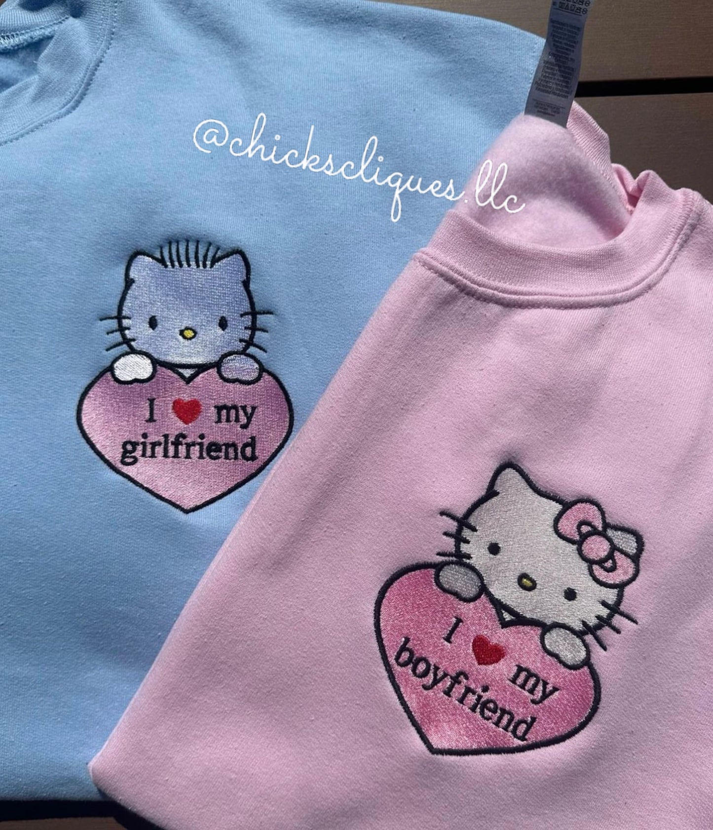 Kitty or Dear Daniel I Love My Boyfriend/Girlfriend Couples Embroidery Crewneck Sweatshirt