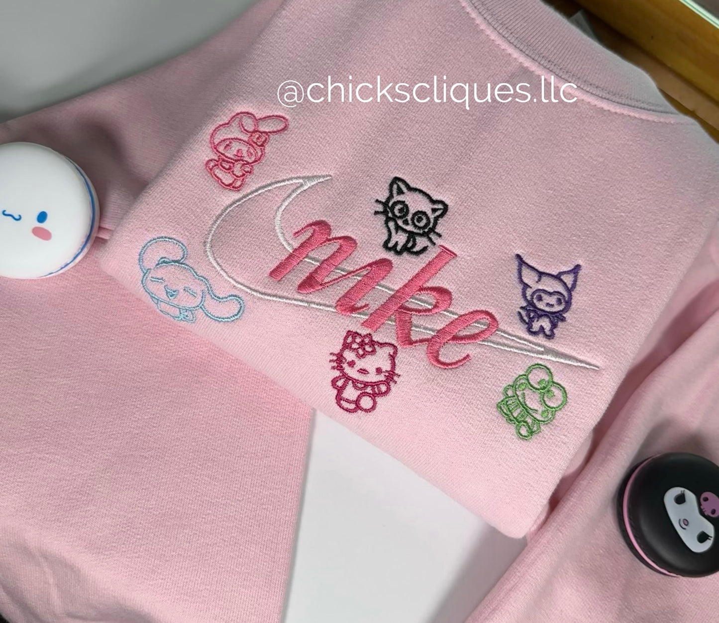 Kitty and Friends x Check Embroidery Crewneck Sweatshirt