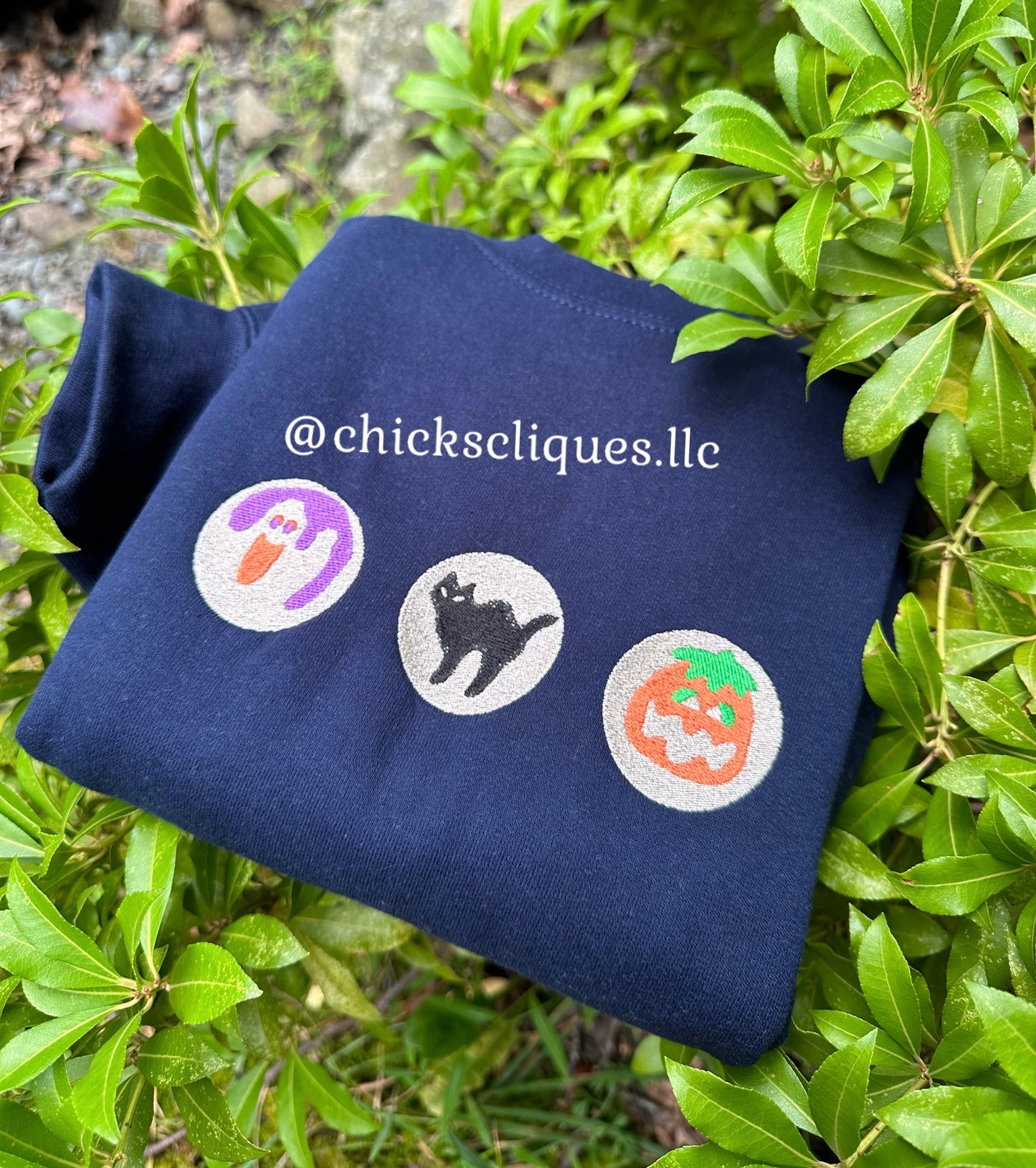 Pillsbury Cookies Ghost Black Cat and Pumpkin Halloween Embroidery Crewneck Sweatshirt