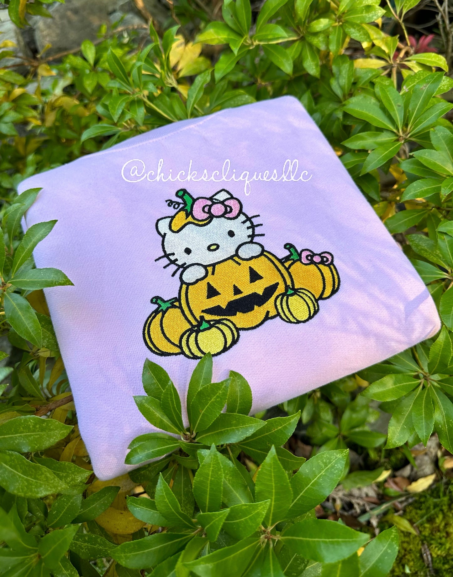 Kitty Pumpkin Patch Halloween Embroidery Crewneck Sweatshirt