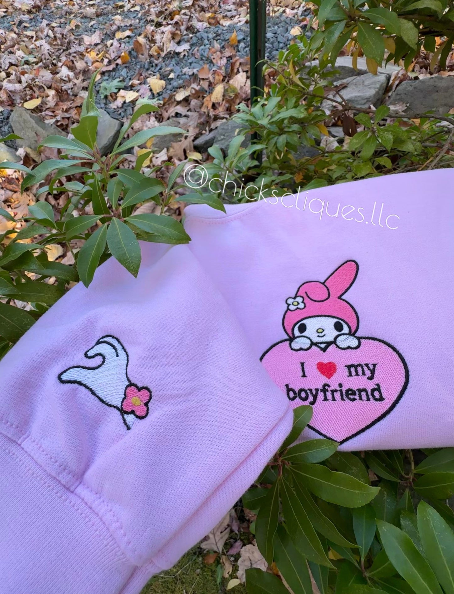 Melody I Love My Boyfriend/Girlfriend Couples With Sleeve Embroidery Crewneck Sweatshirt