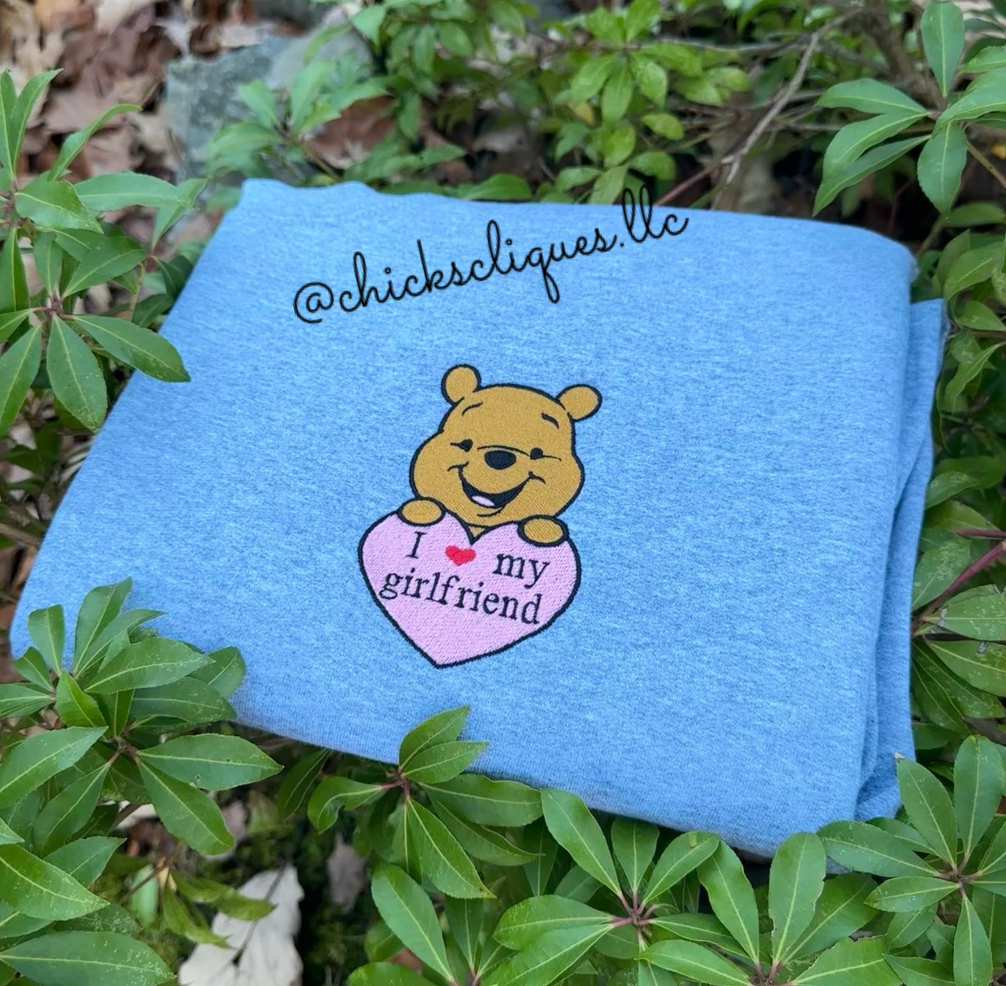 Pooh Bear I Love My Boyfriend/Girlfriend Couples Embroidery Crewneck Sweatshirt