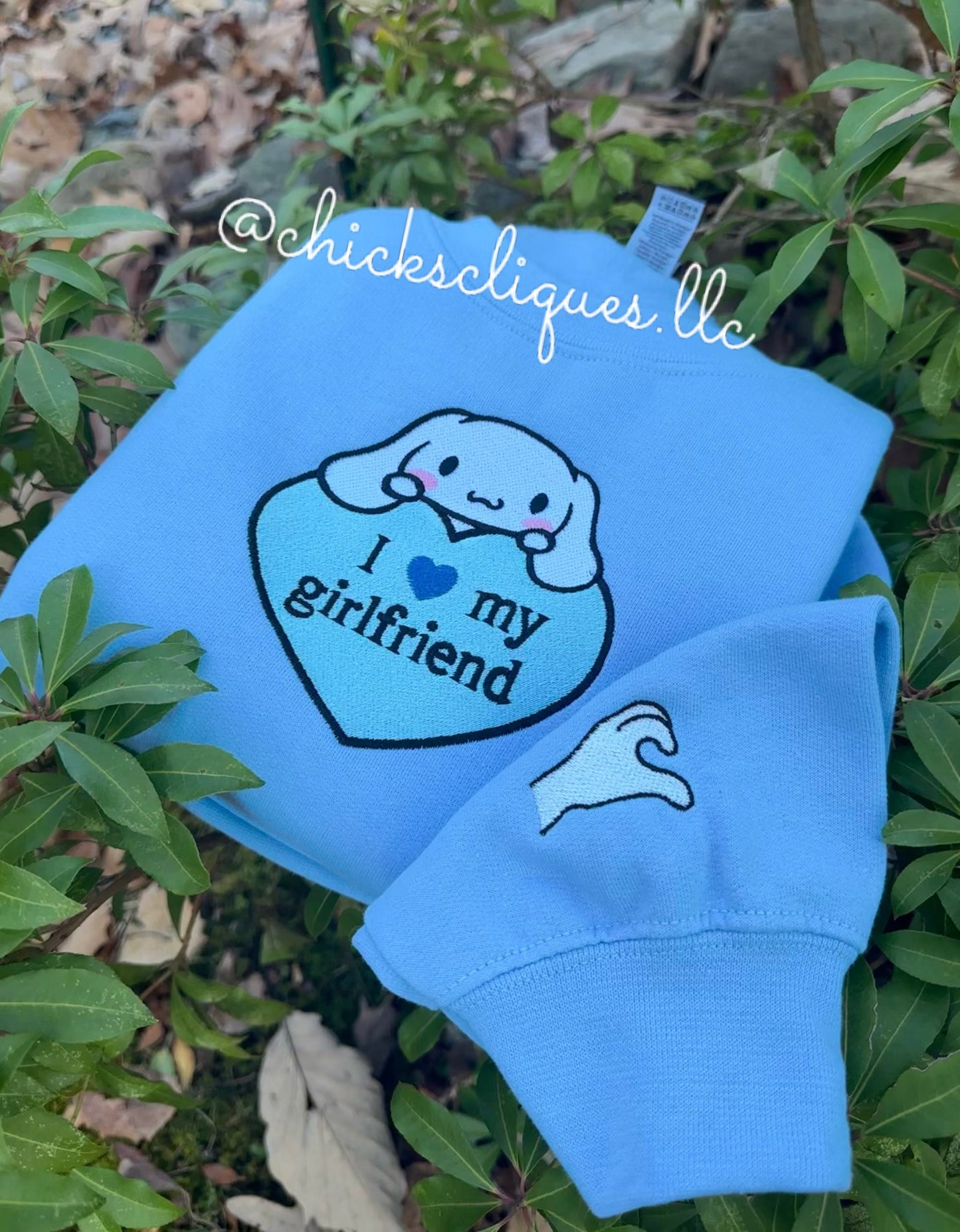 Cinnamoroll I Love My Boyfriend/Girlfriend Couples With Sleeve Embroidery Crewneck Sweatshirt