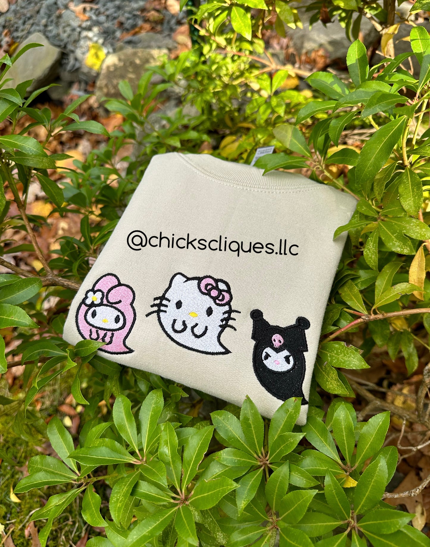 Kitty Melody and Kuromi Ghost Halloween Embroidery Crewneck Sweatshirt