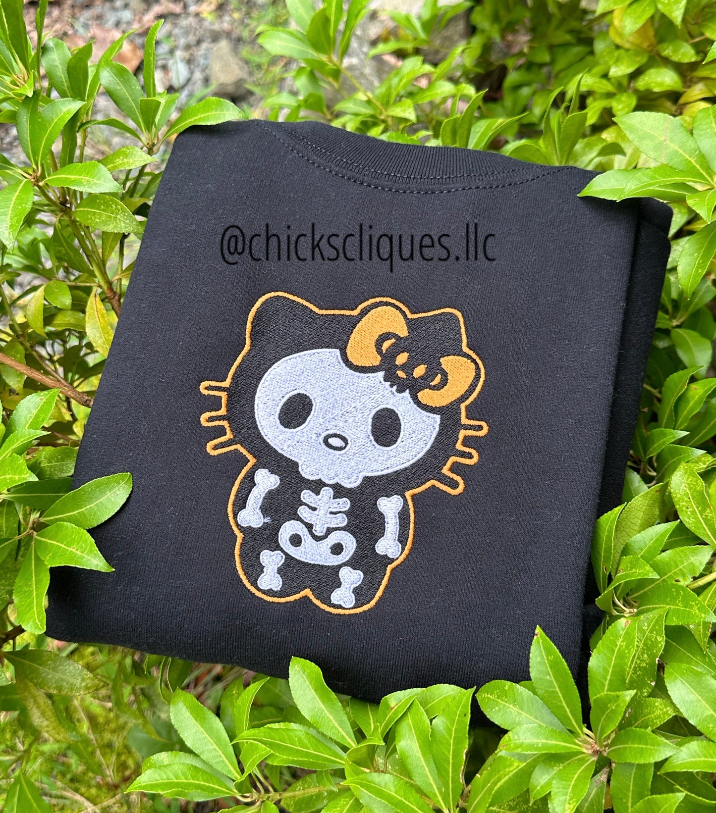 Skeleton Kitty Halloween Embroidery Crewneck Sweatshirt