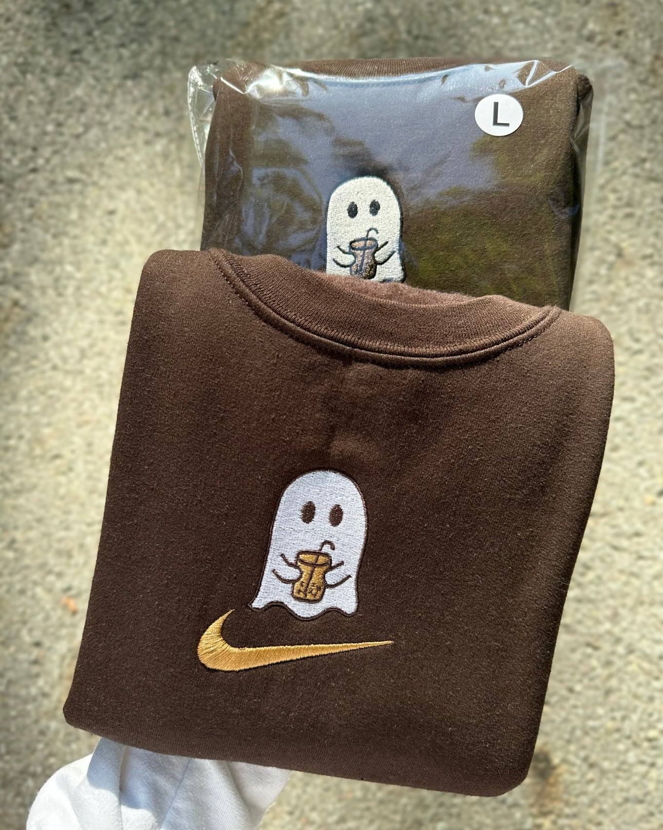 Ghost Boba x Check Embroidery Crewneck Sweatshirt