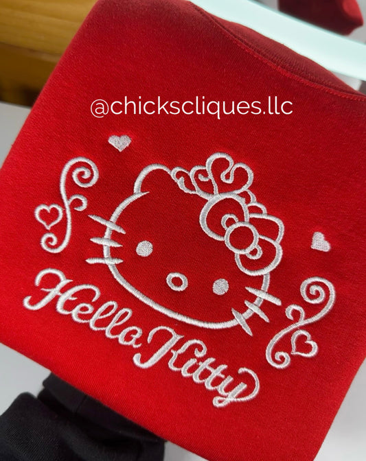 Kitty Princess Valentines Embroidery Crewneck Sweatshirt