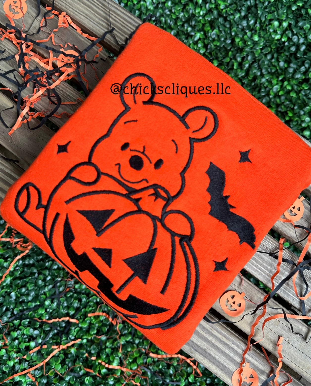 Bear Pumpkin and Bats 8x10 Embroidery Crewneck Sweatshirt