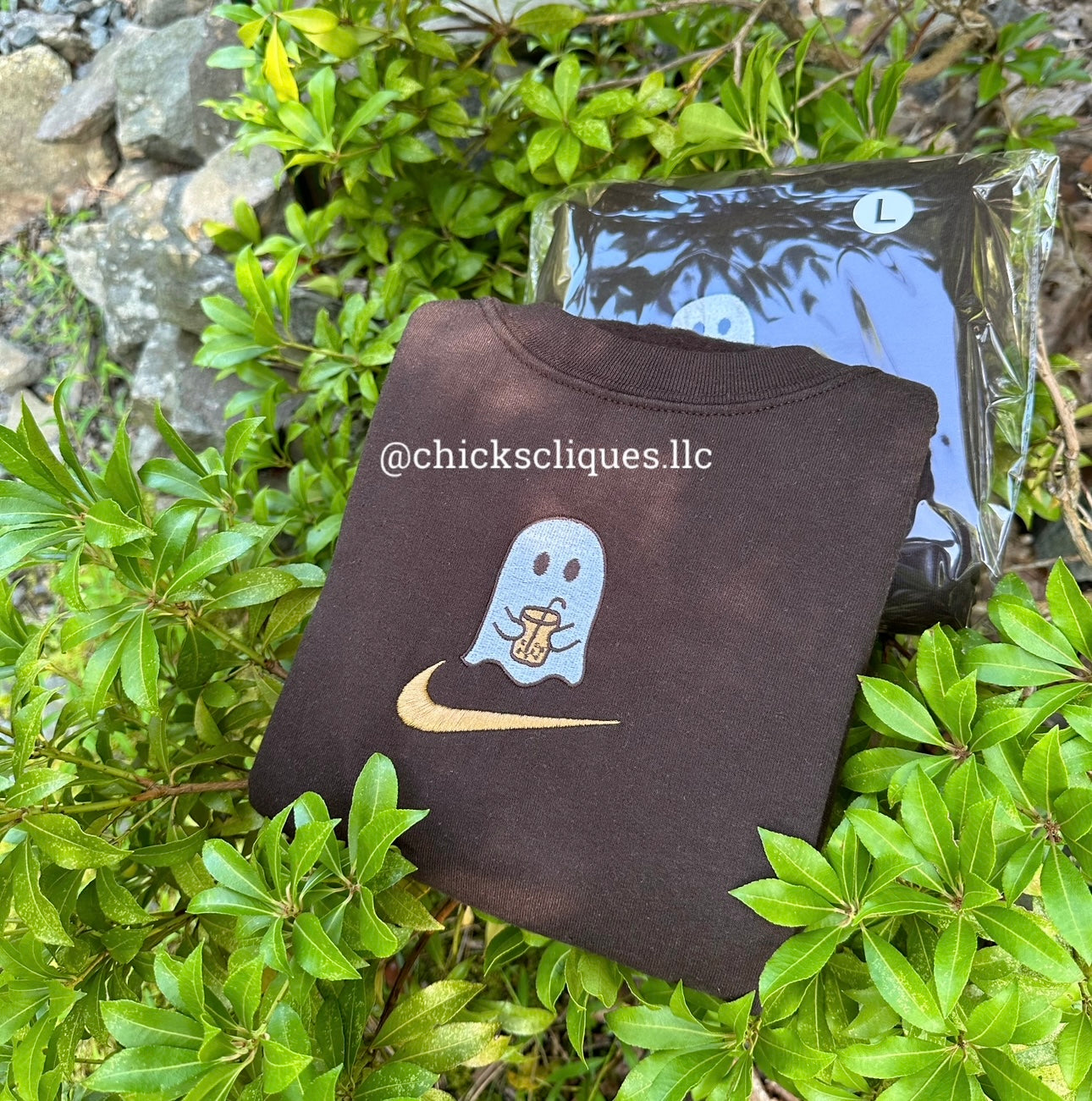 Ghost Boba x Check Embroidery Crewneck Sweatshirt