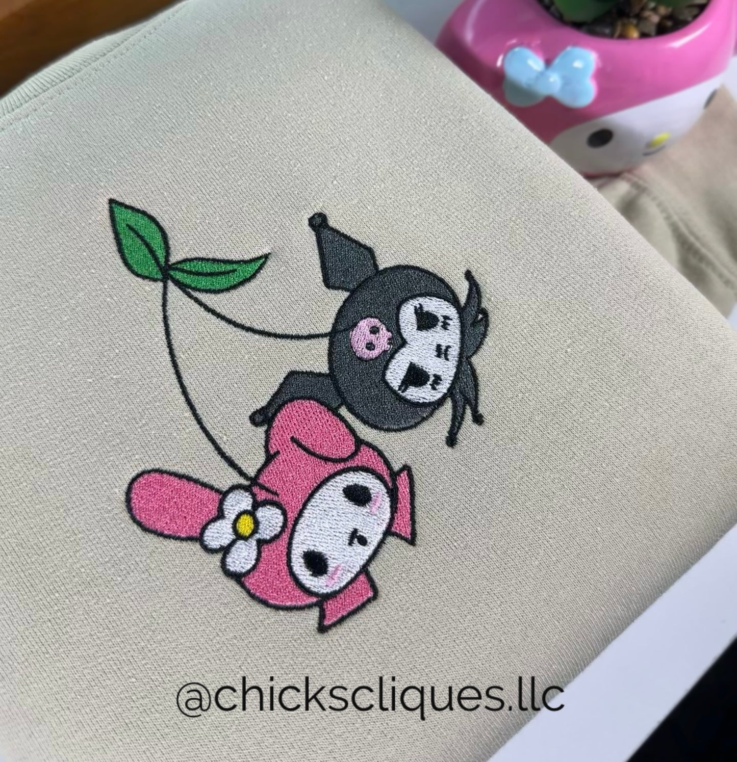 Melody and Kuromi Cherries Embroidery Crewneck Sweatshirt