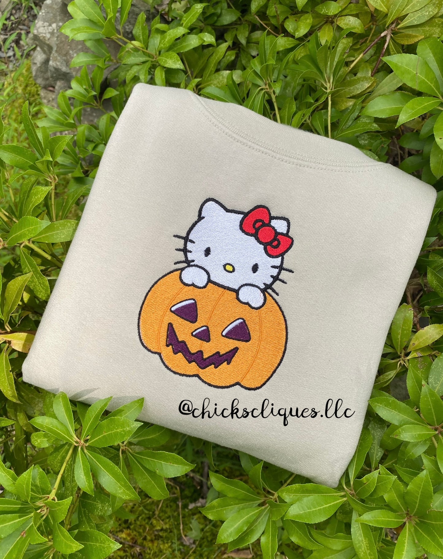 Kitty With Pumpkin Halloween Embroidery Crewneck Sweatshirt