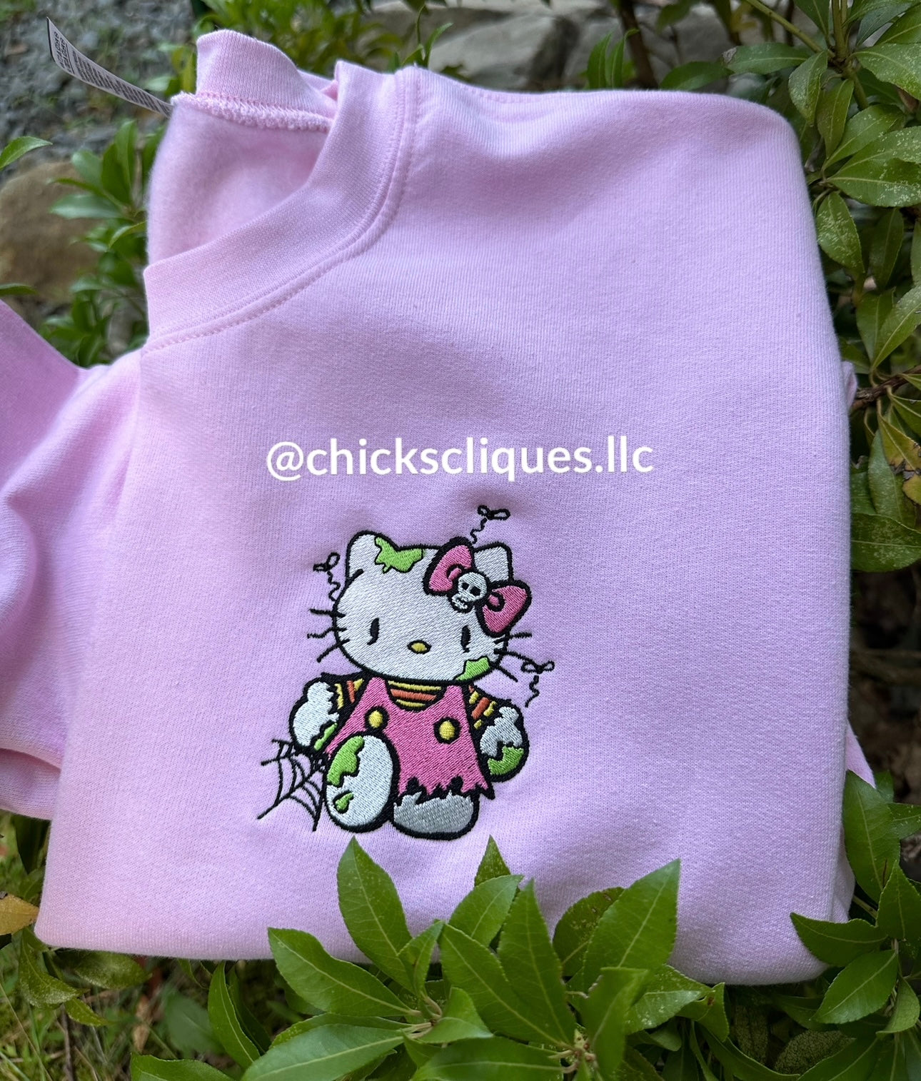 Zombie Kitty Left Chest Embroidery Crewneck Sweatshirt