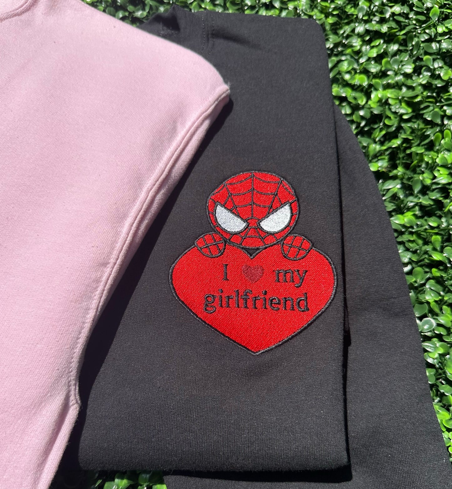 Spidey Girlfriend/Boyfriend Couples With Sleeve Embroidery Crewneck Sweatshirt