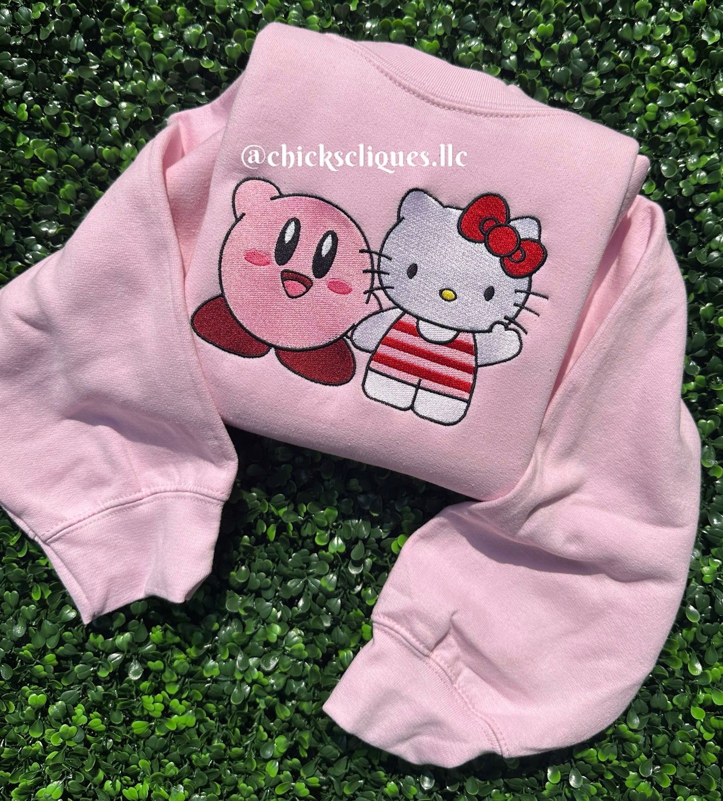 Kirby x Kitty Waving Embroidery Crewneck Sweatshirt