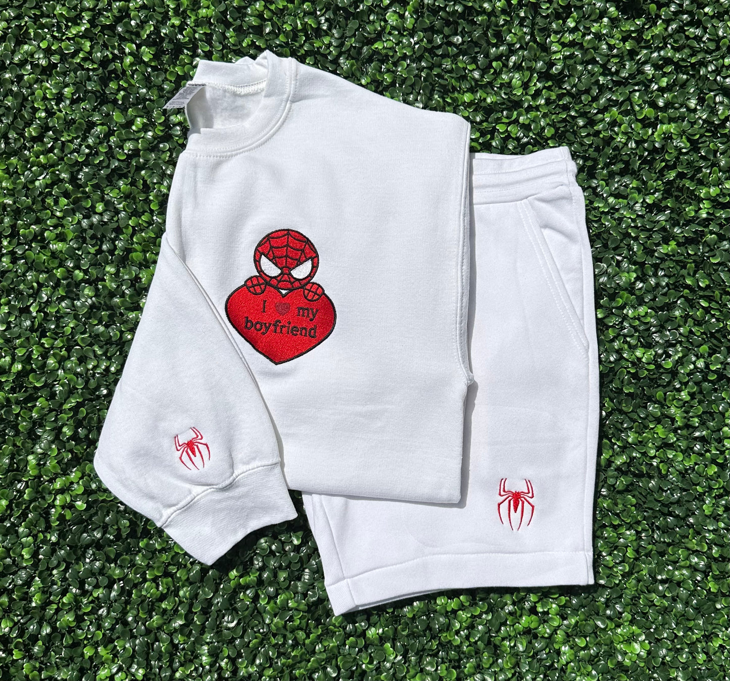 Spidey Girlfriend/Boyfriend Couples With Sleeve Embroidery Crewneck Sweatshirt