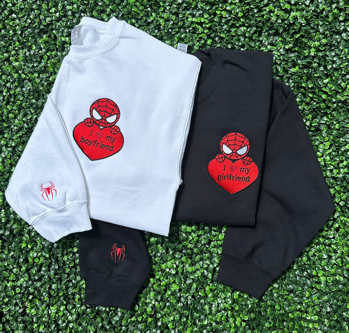 Spidey Girlfriend/Boyfriend Couples With Sleeve Embroidery Crewneck Sweatshirt