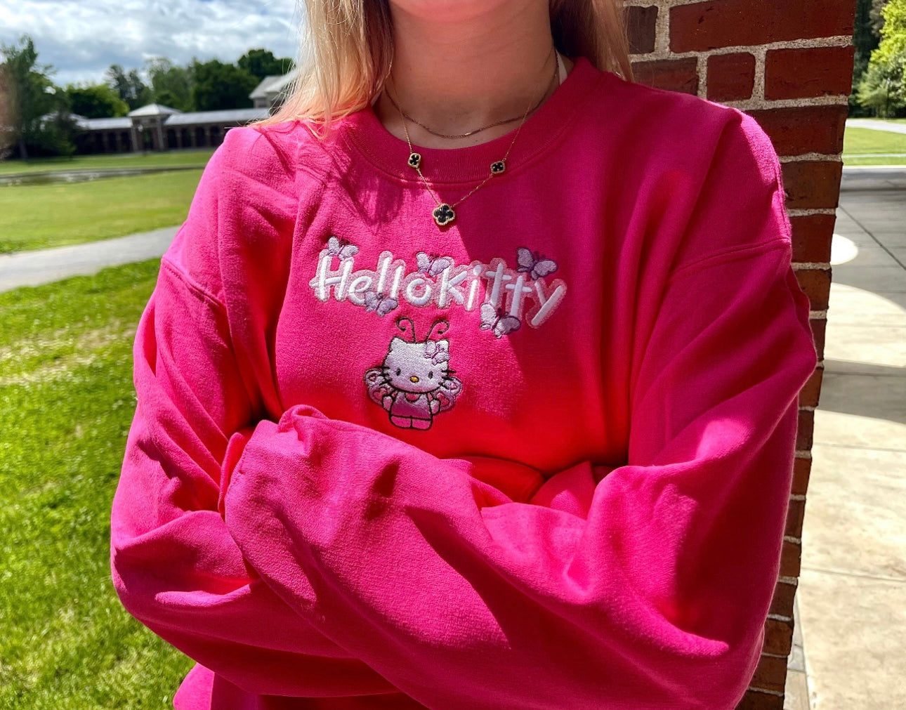 Kitty Butterfly Summer Y2K Embroidery Crewneck Sweatshirt