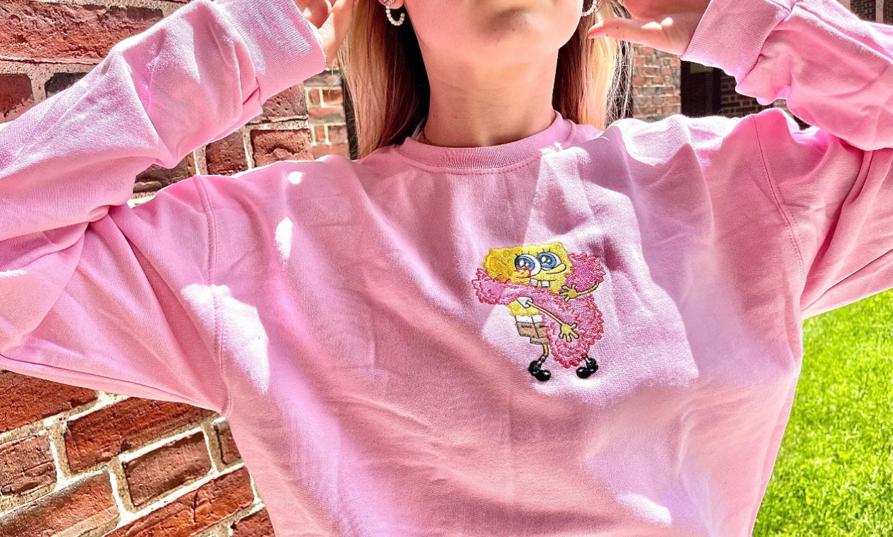 Spongy Scarf Embroidery Crewneck Sweatshirt and Holographic Sticker Set