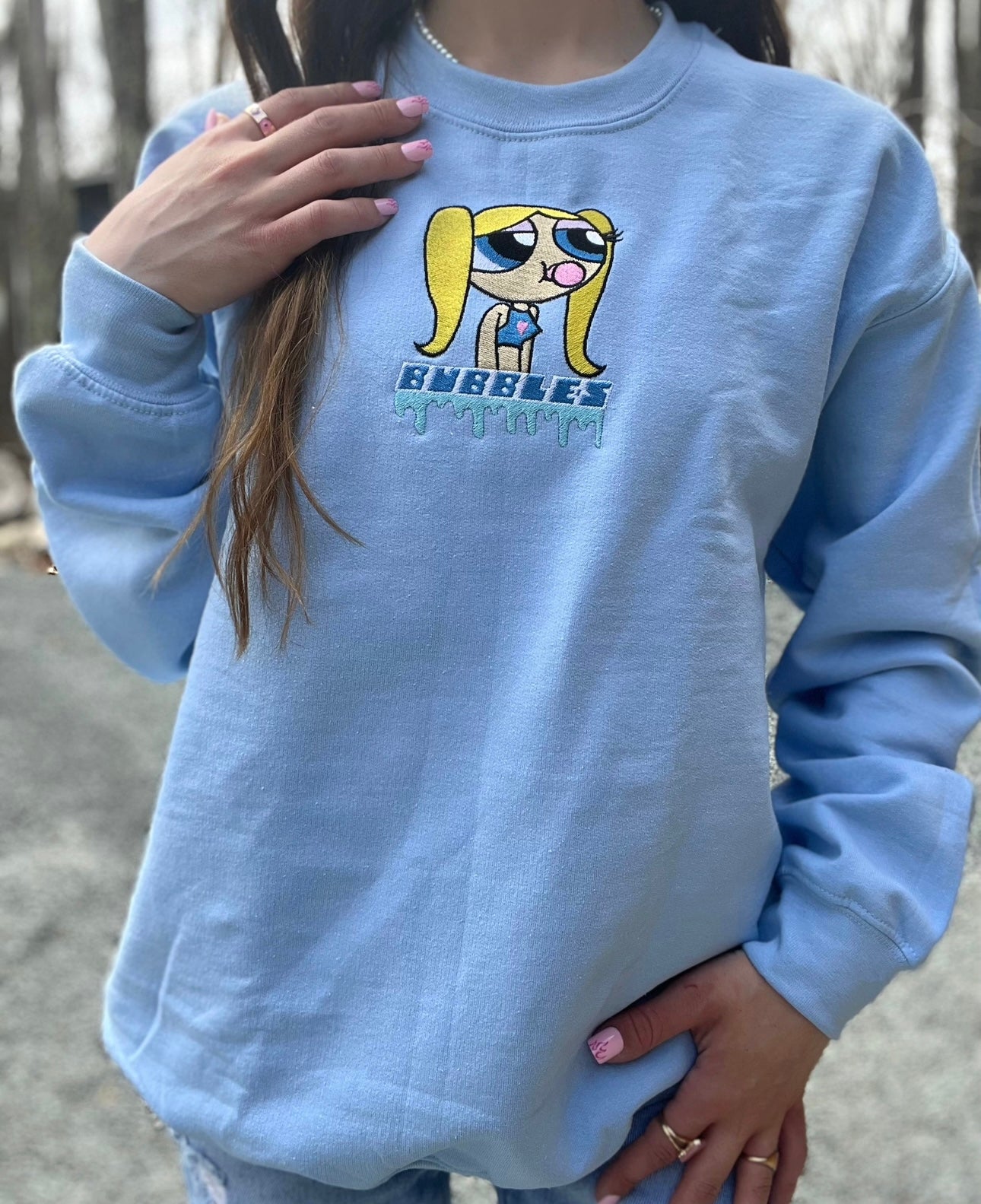 PPGs Bubbles x Teen Y2K Embroidery Crewneck Sweatshirt