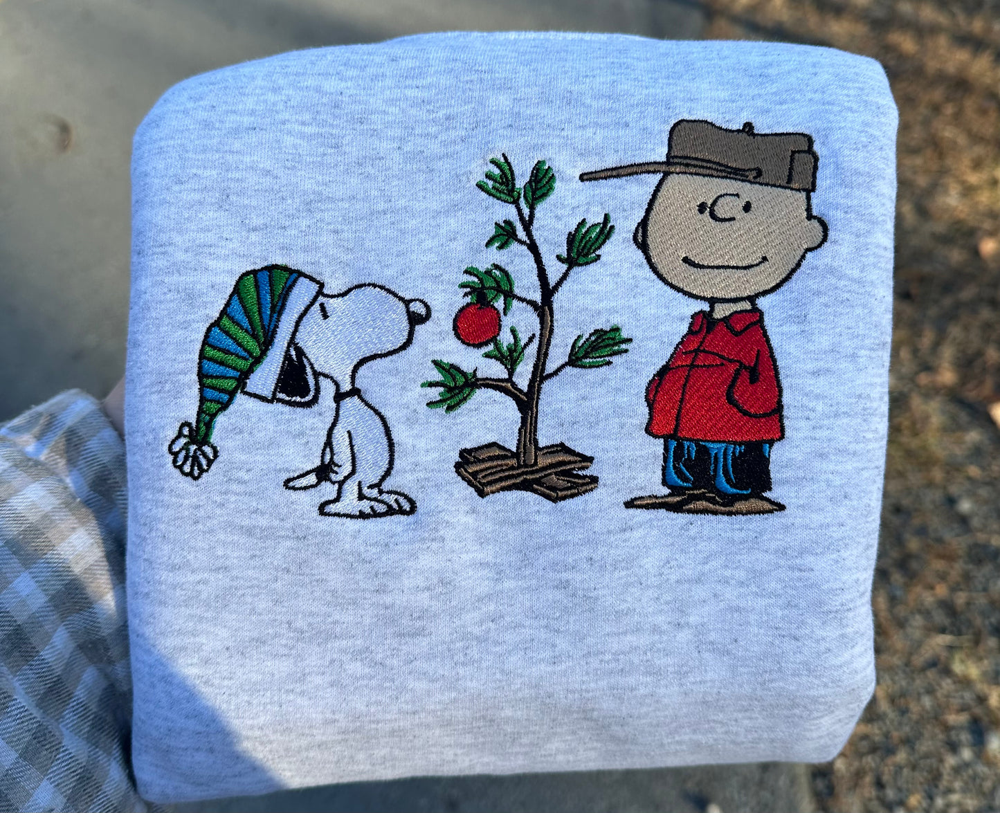 Charlie and Snoopy Christmas Embroidery Crewneck Sweatshirt