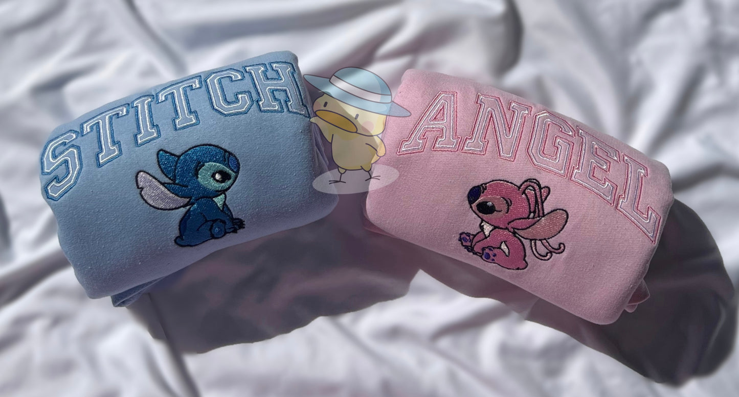 Stitch Outline Couples Embroidery Crewneck Sweatshirt