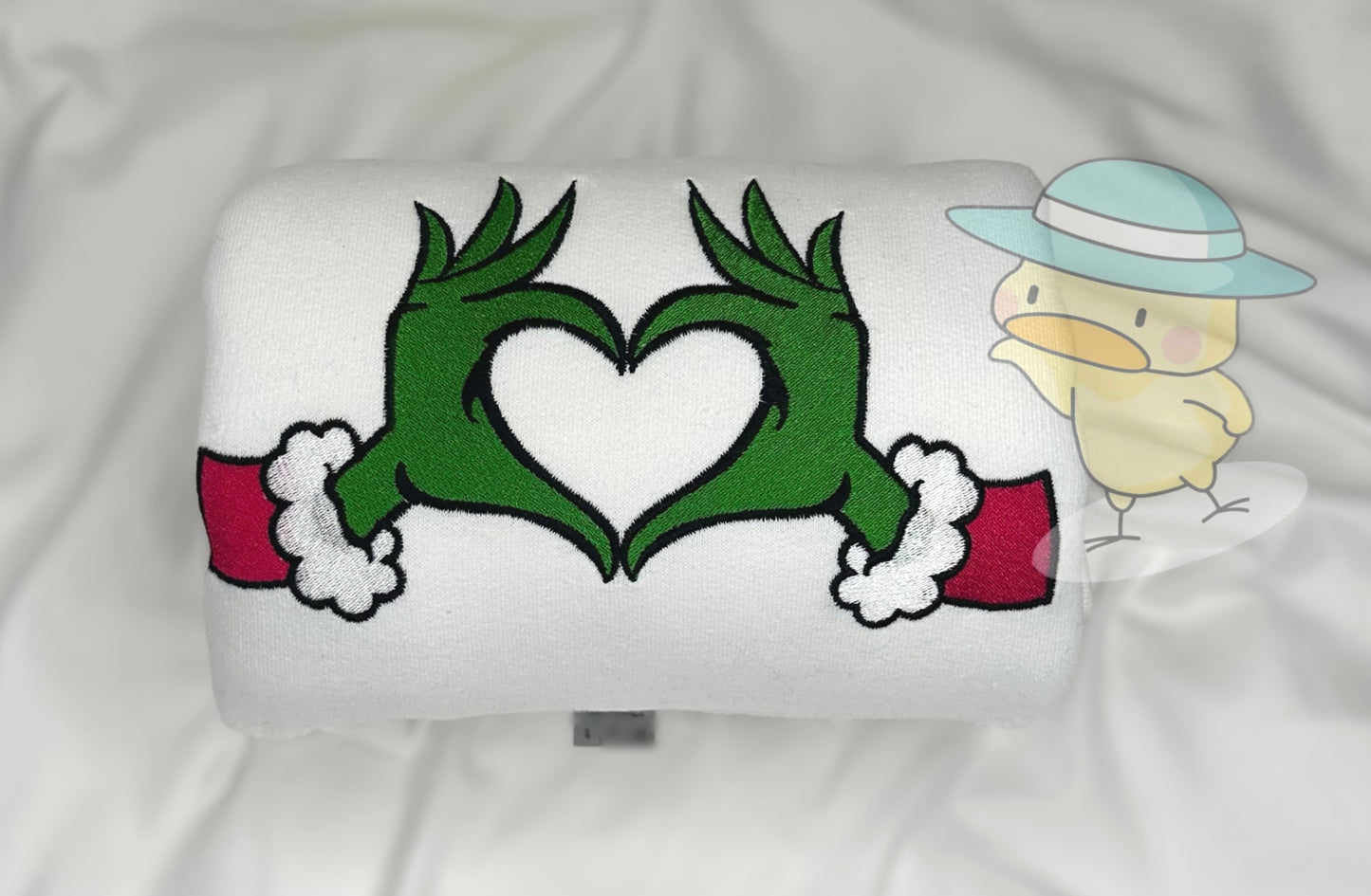 Christmas Hand Heart Embroidery Crewneck Sweatshirt