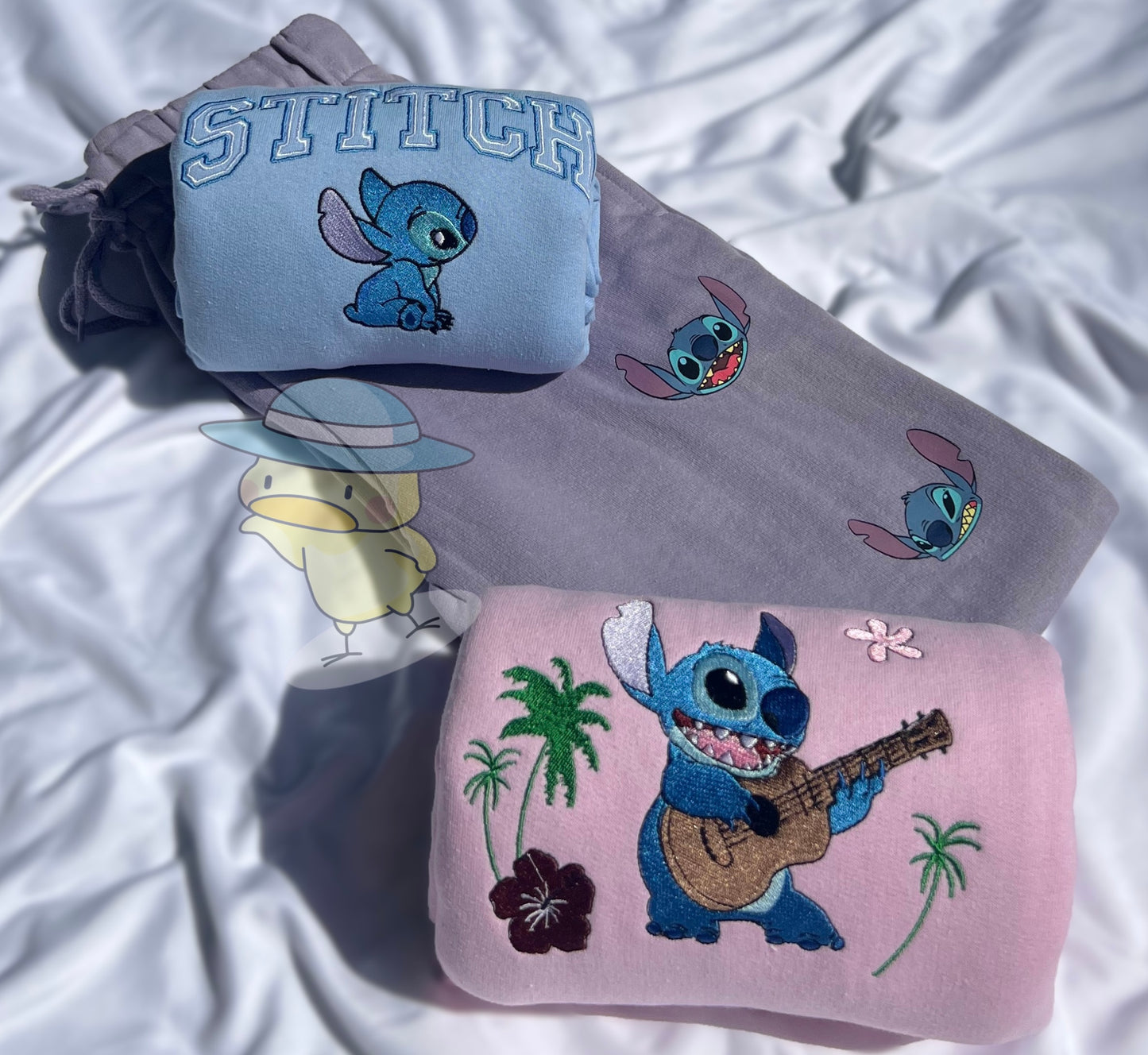 Stitch Outline Couples Embroidery Crewneck Sweatshirt