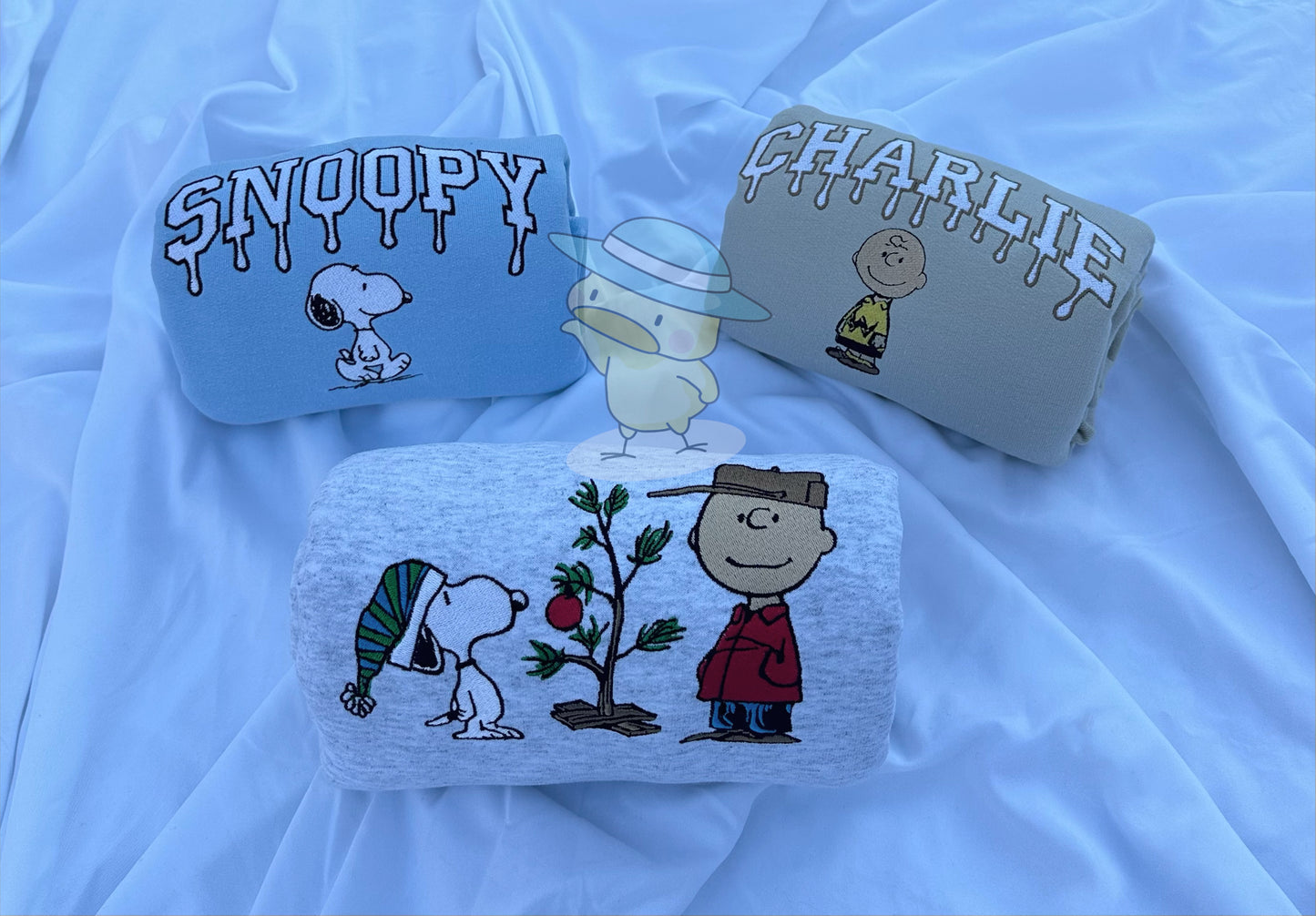 Charlie and Dog Christmas Embroidery Crewneck Sweatshirt