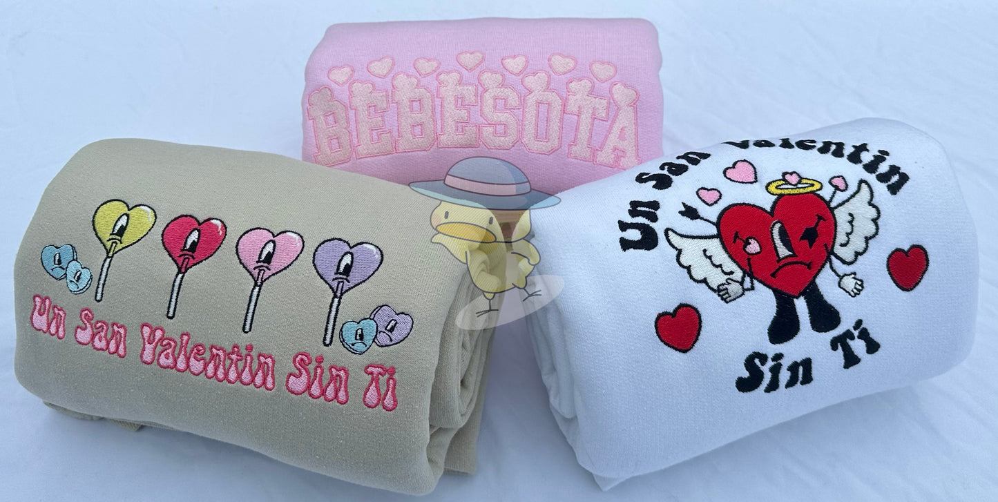 Bad Bunny Un San Valentin Sin Ti Candy Hearts Embroidery Crewneck Sweatshirt