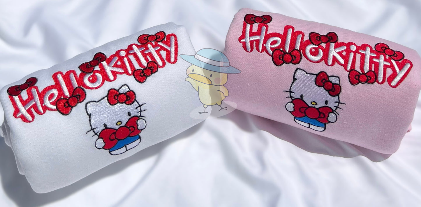 Kitty Original Bow Y2K Embroidery Crewneck Sweatshirt