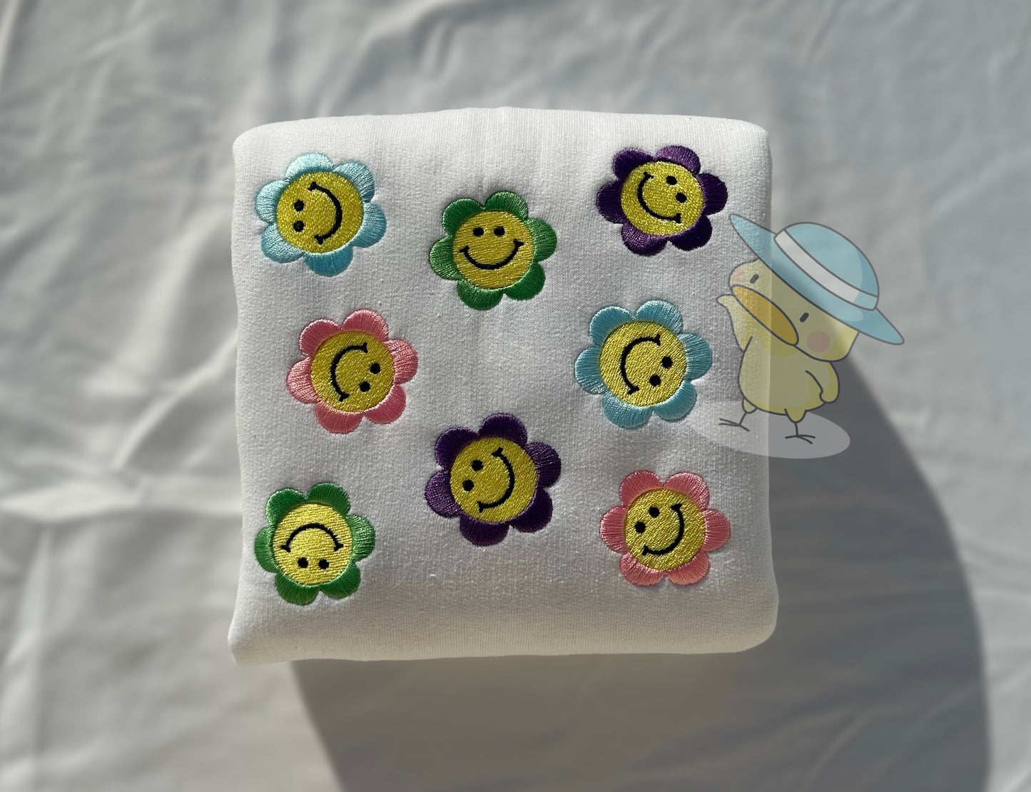 Smiley Flowers Y2K 8x10 Embroidery Crewneck Sweatshirt