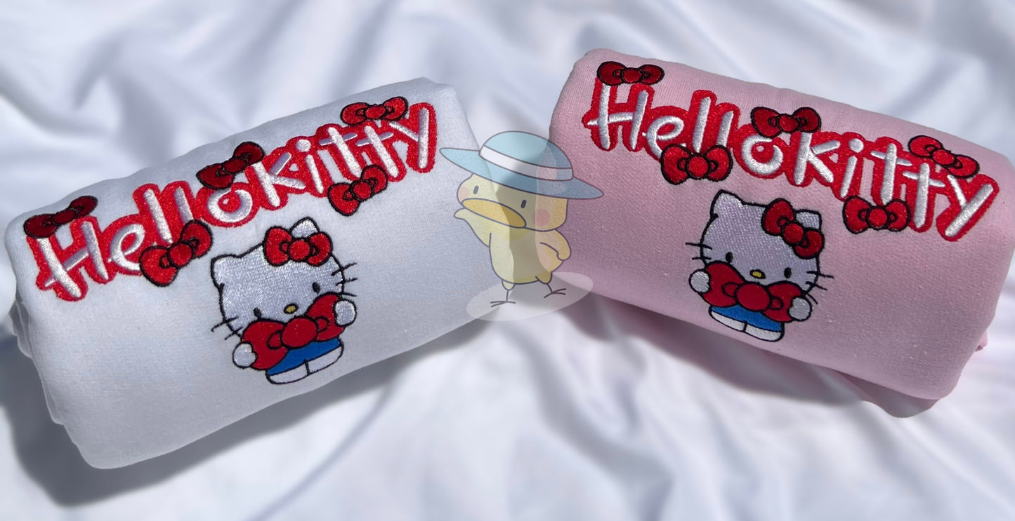 Kitty Original Bow Y2K Embroidery Crewneck Sweatshirt