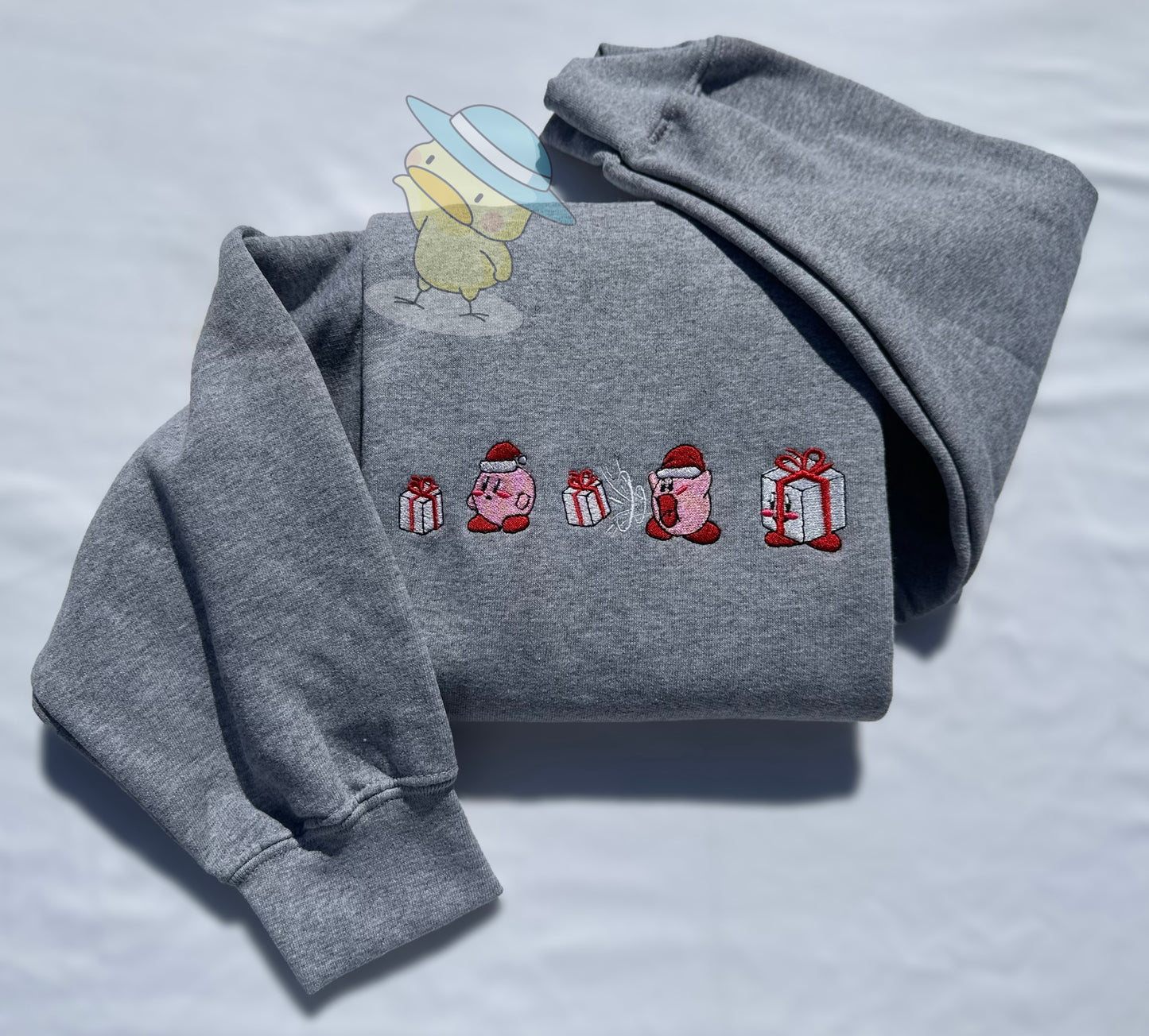Kirby Christmas Present Embroidery Crewneck Sweatshirt
