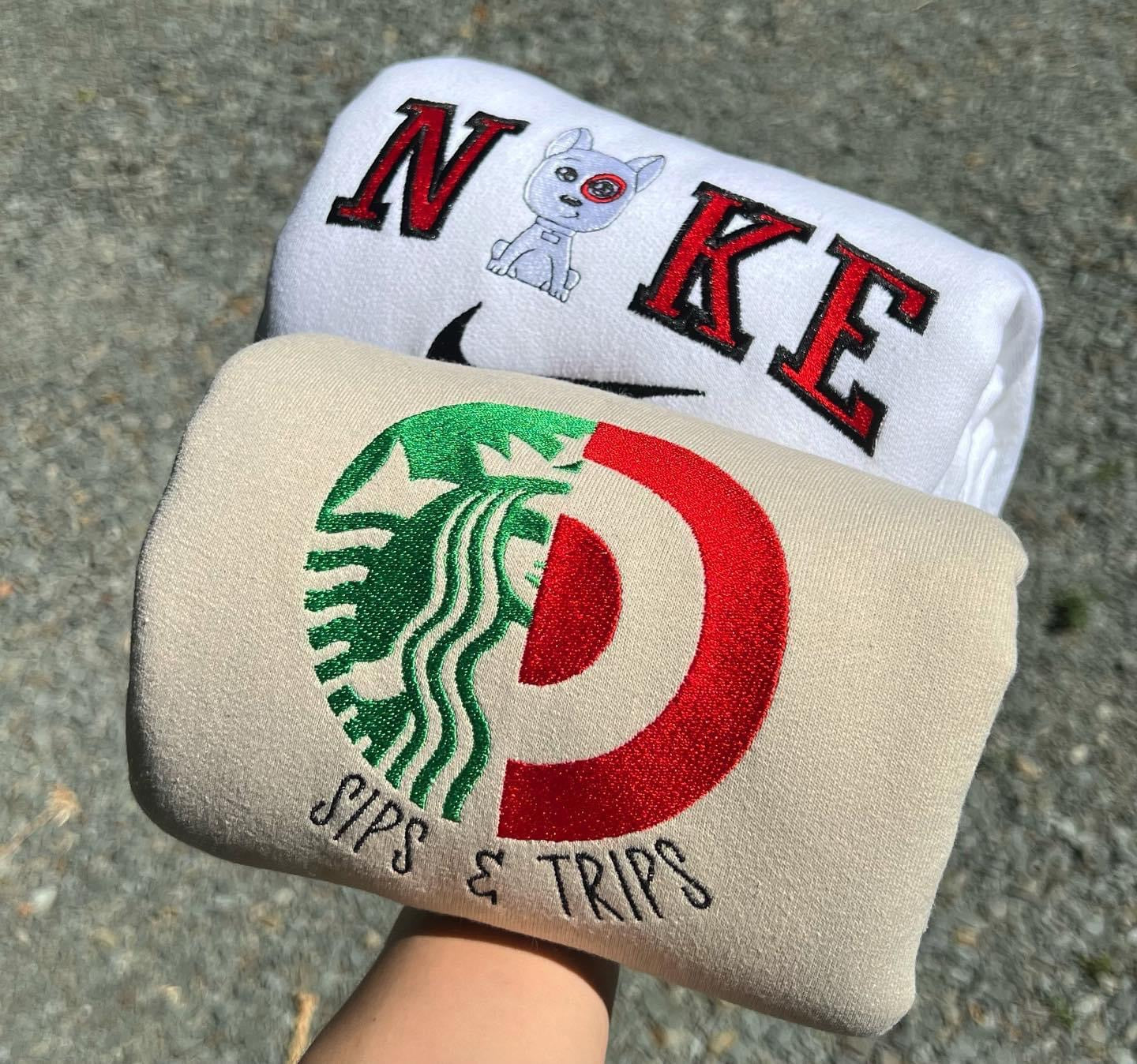 Sips and Trips Embroidery Crewneck Sweatshirt